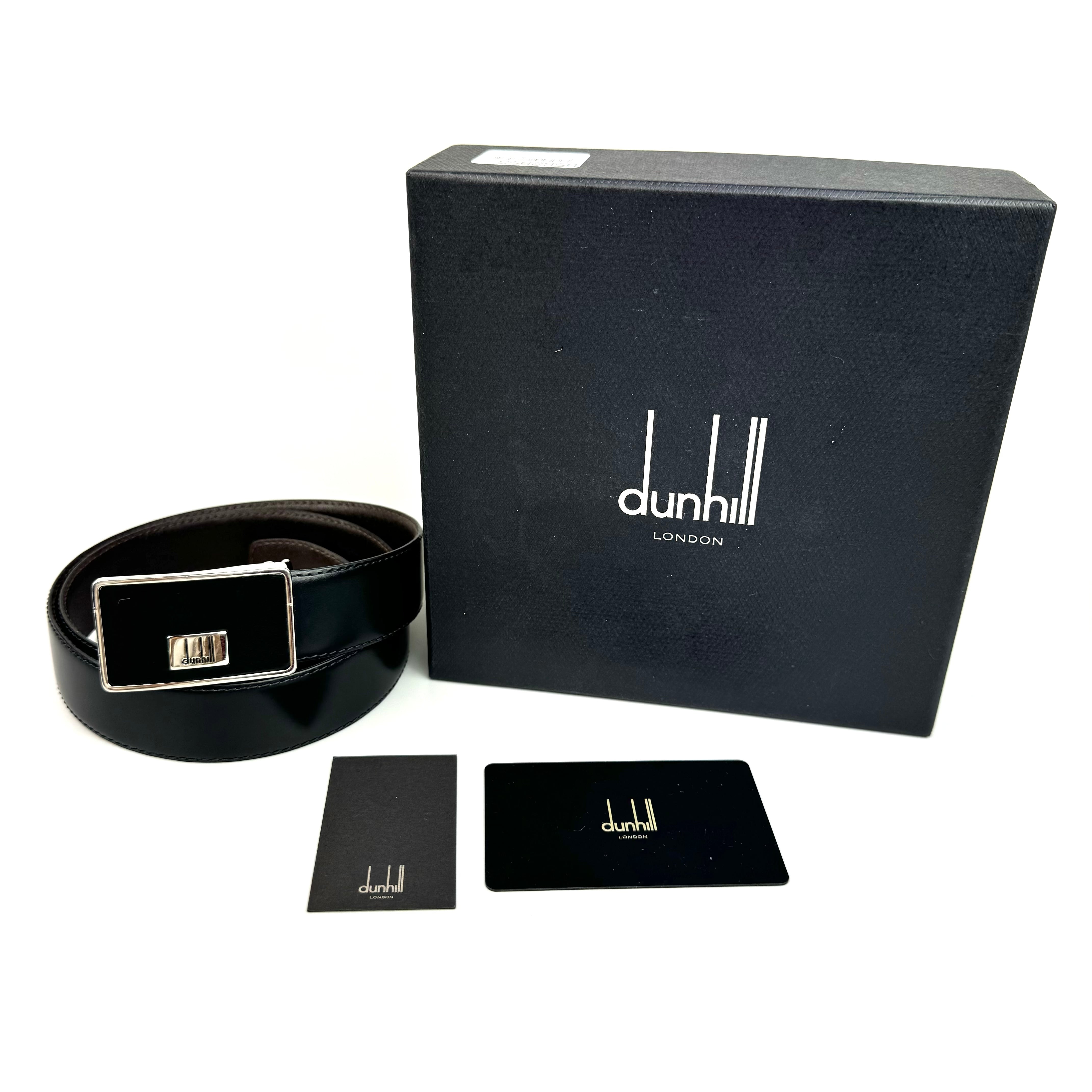 ダンヒル　ベルト　ロゴ　シルバー金具　レザー　黒