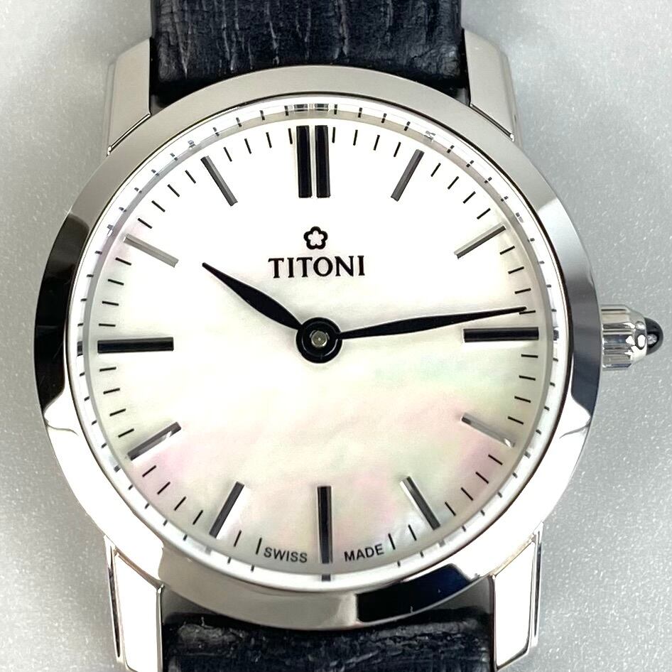 【未使用】チトニ　TITONI　TQ 42918　S−ST−587　スレンダーライン　クォーツ　シェル　2針　革ベルト　レディース