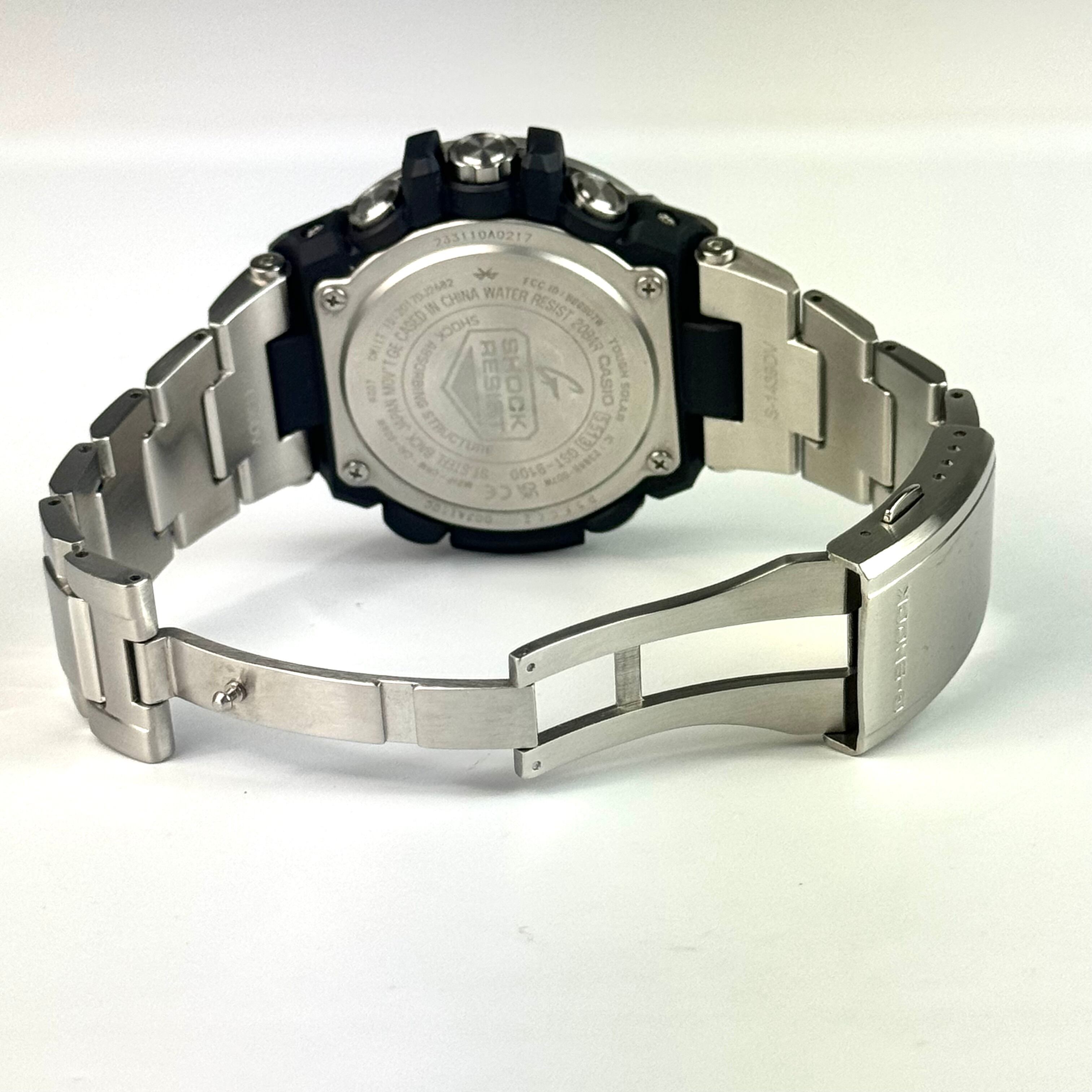 【美品】カシオ　CASIO　ジーショック　G-SHOCK　ジースチール　G?STEEL　GST-B100D-1A9JF　タフソーラー　デイト表示　スマホリンク　黒