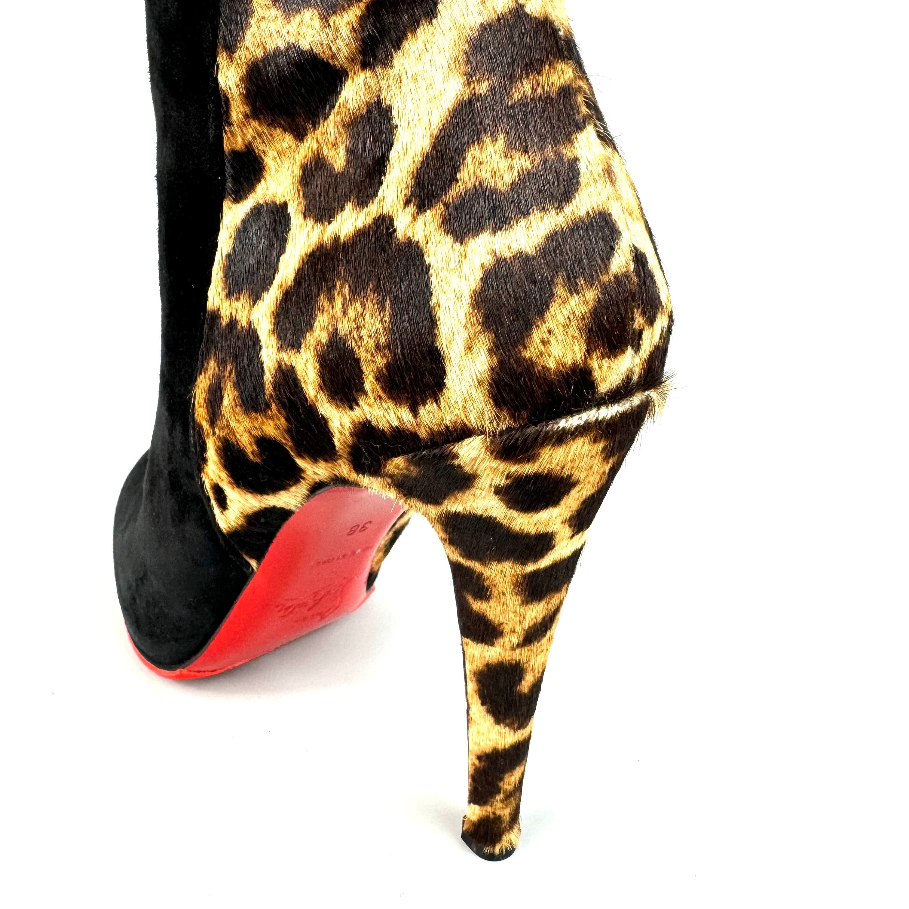クリスチャンルブタン　ロングブーツ　ハラコ　スエード　黒　ヒョウ柄　25cm
