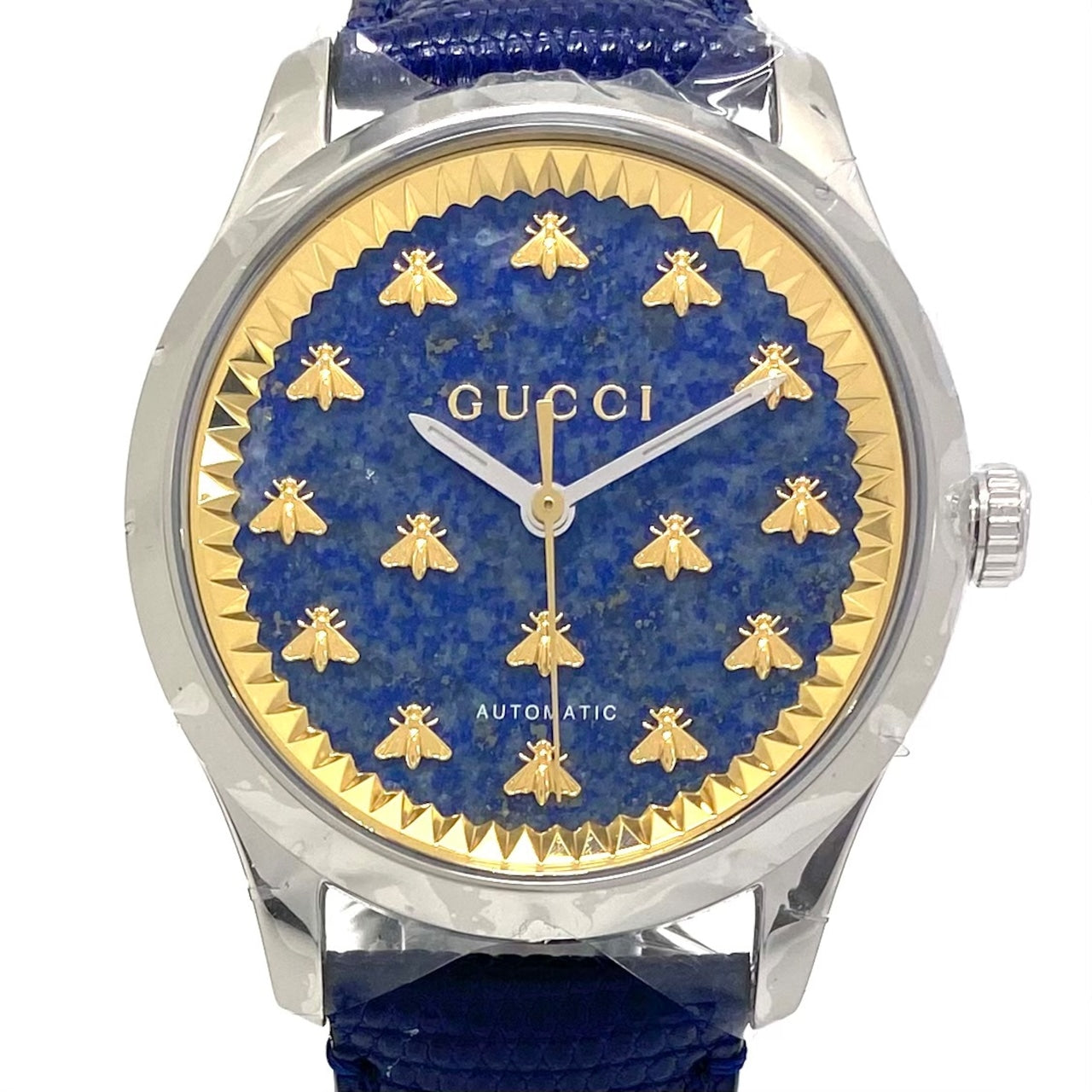 【未使用】腕時計 グッチ GUCCI Gタイムレス 126.4 YA1264122 ビー 蜂 モチーフ 自動巻 青 革ベルト メンズ レディース ユニセックス