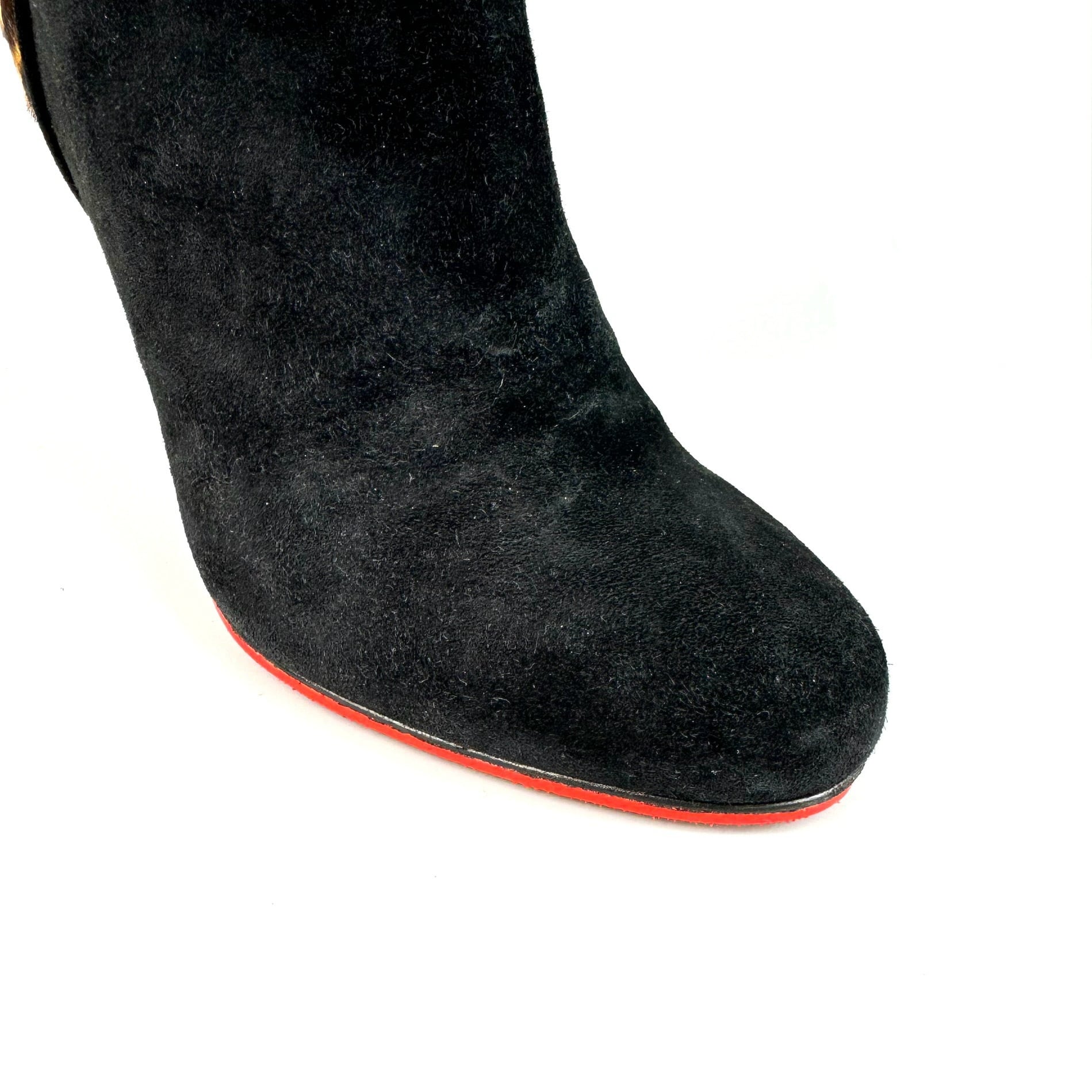 クリスチャンルブタン　ロングブーツ　ハラコ　スエード　黒　ヒョウ柄　25cm