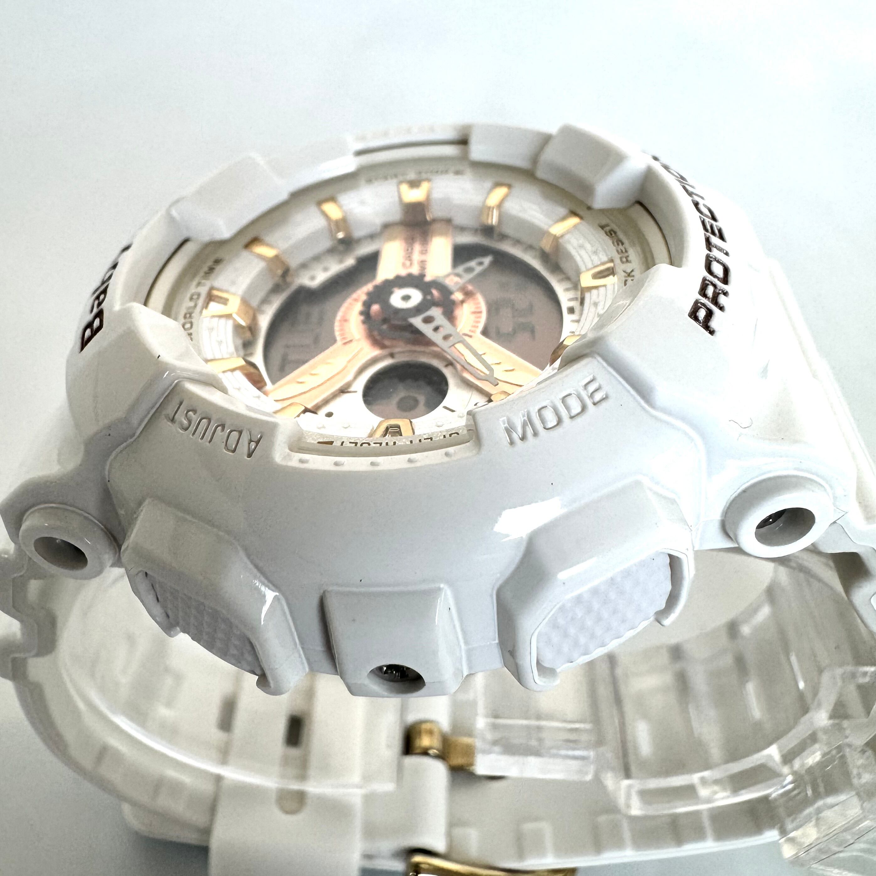 【美品】カシオ　ジーショック　G-SHOCK　BA-110LC　クォーツ　デジアナ　白　ゴールド　樹脂バンド