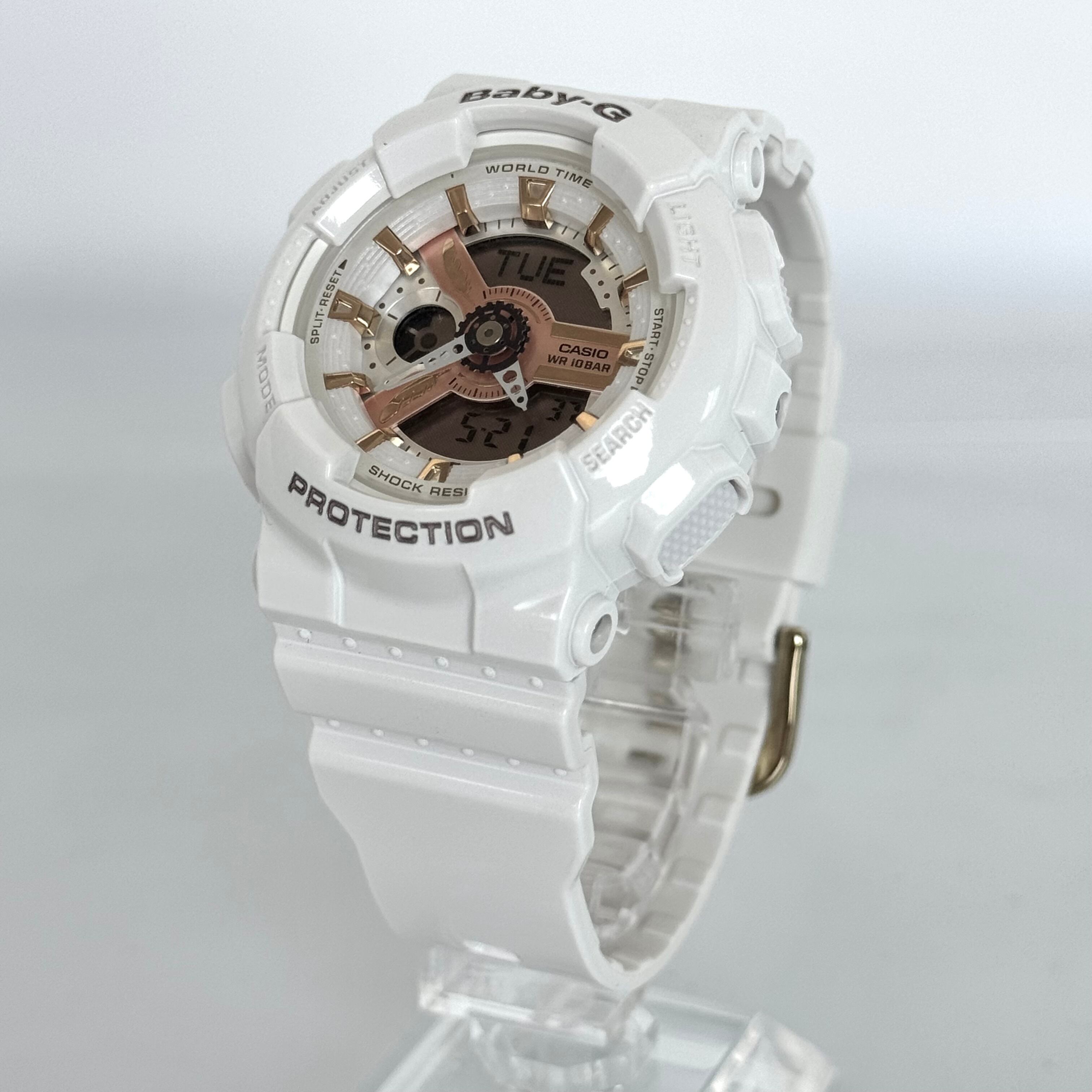【美品】カシオ　ジーショック　G-SHOCK　BA-110LC　クォーツ　デジアナ　白　ゴールド　樹脂バンド
