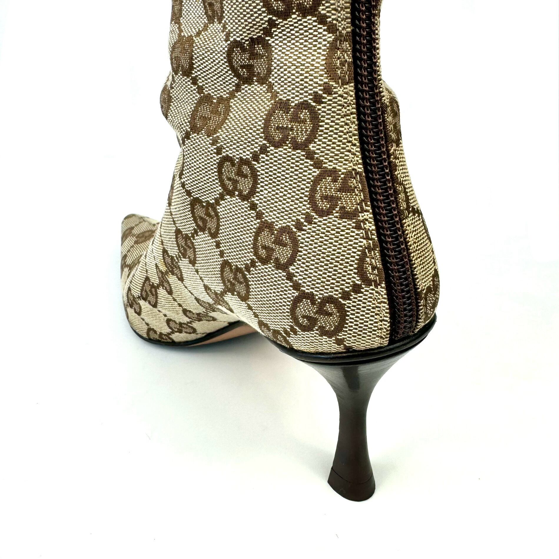 【希少】グッチ　ロングブーツ　GGキャンバス　ブラウン22cm