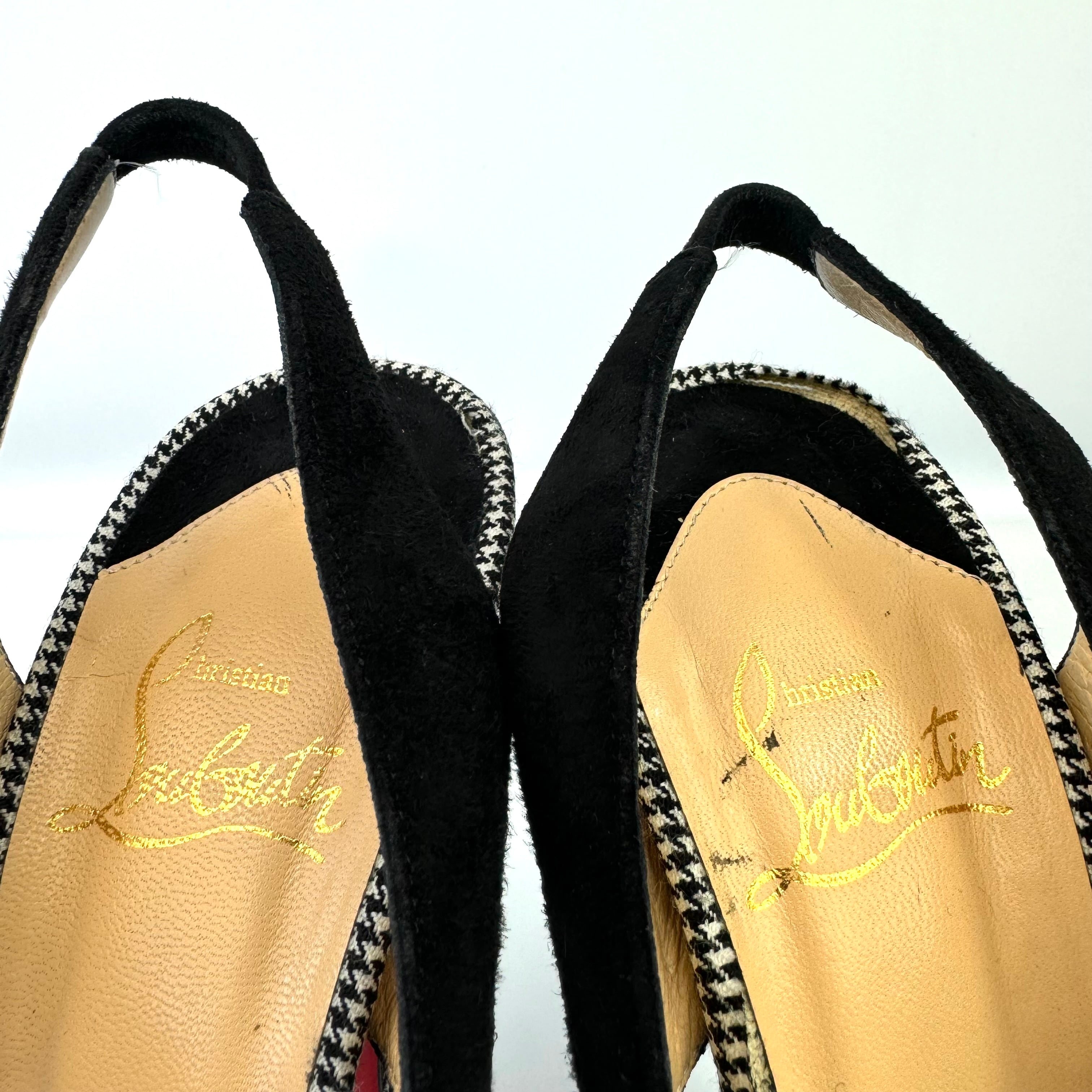 クリスチャンルブタン　パンプス　パテント　スエード　千鳥格子　黒　24.5cm