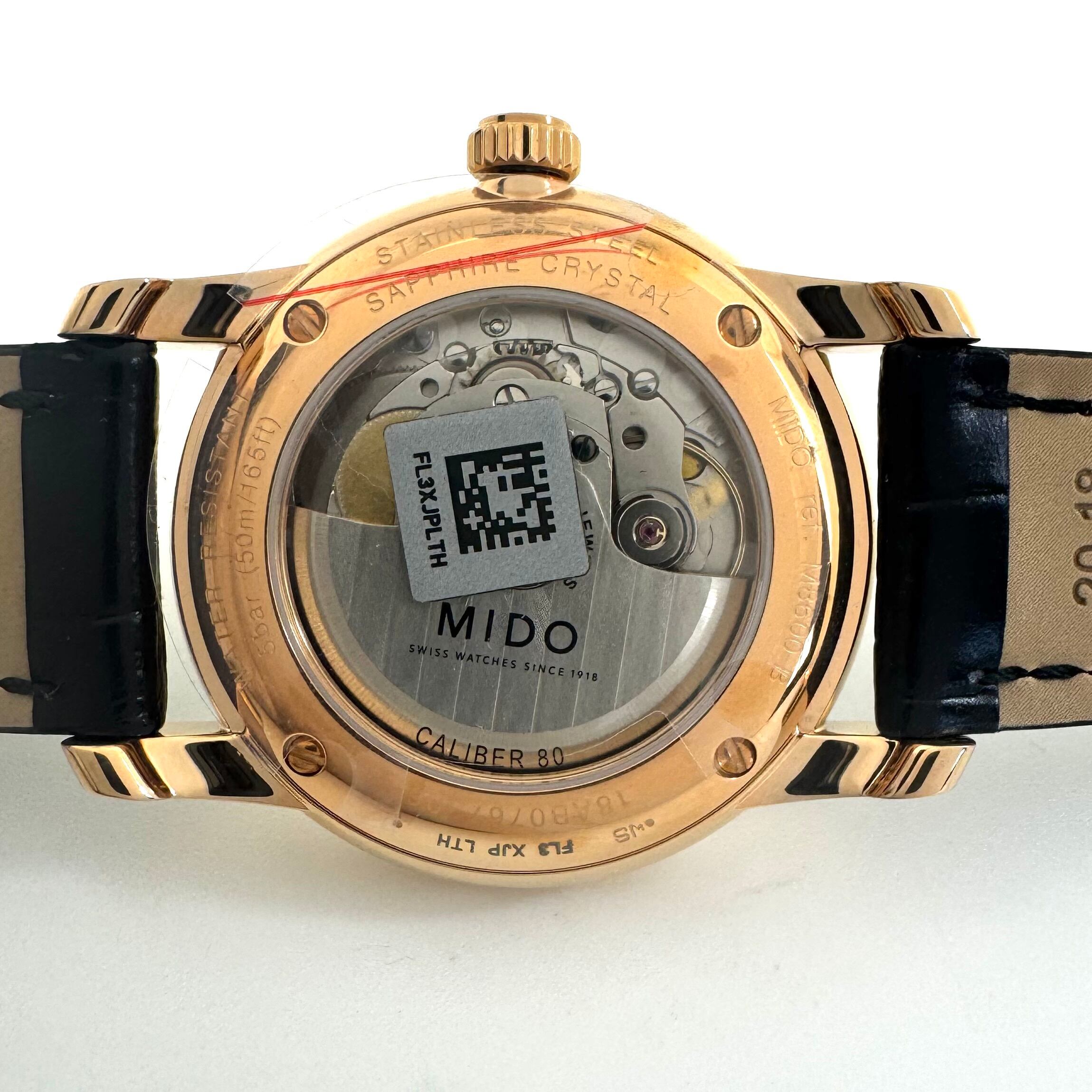 【未使用】ミドー　MIDO　バロンチェッリ　M8600.3.13.4　自動巻　デイト表示　裏スケ　黒　革ベルト