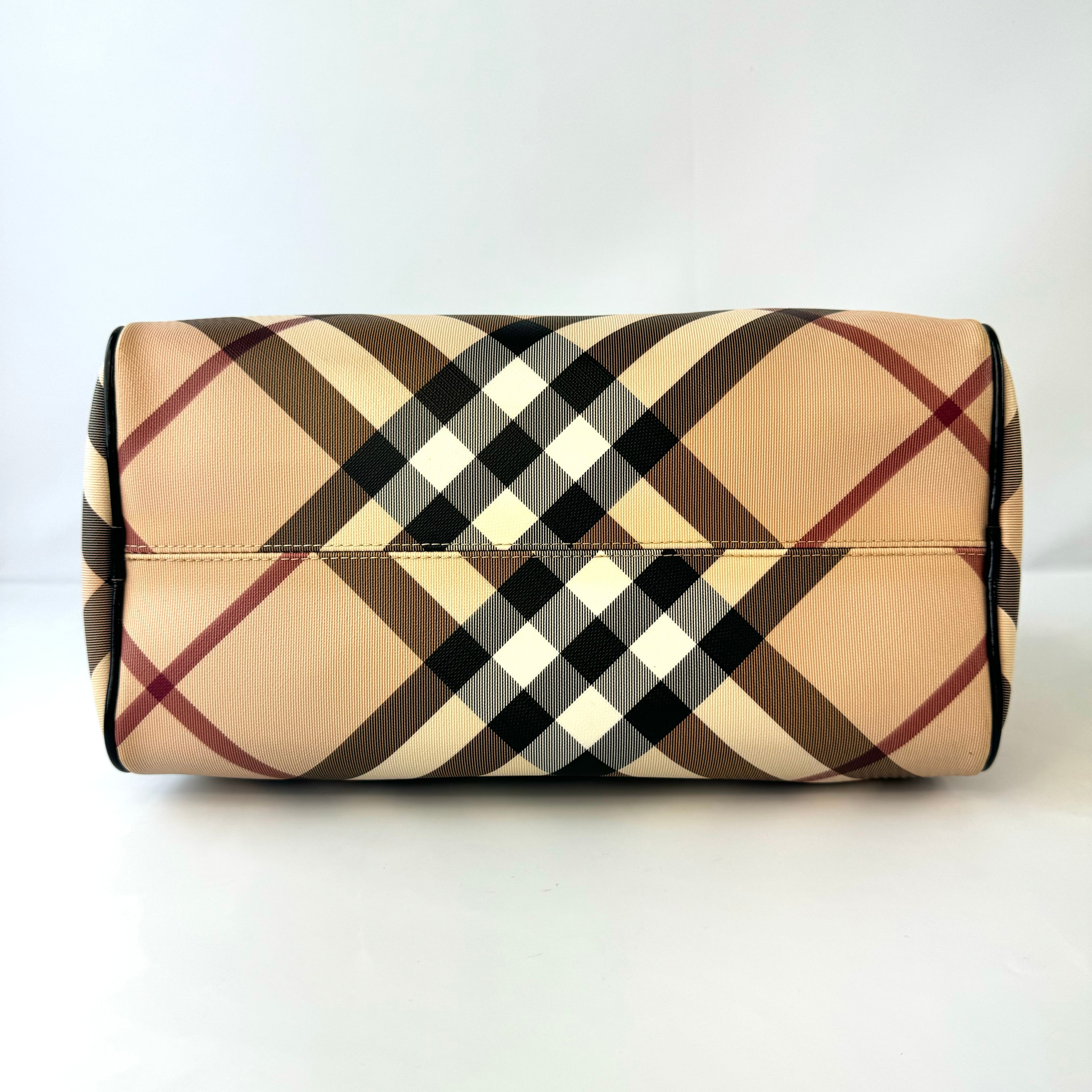 バーバリー　ミニボストンバッグ　ノバチェック　メガチェック　PVC×レザー　ベージュ系
