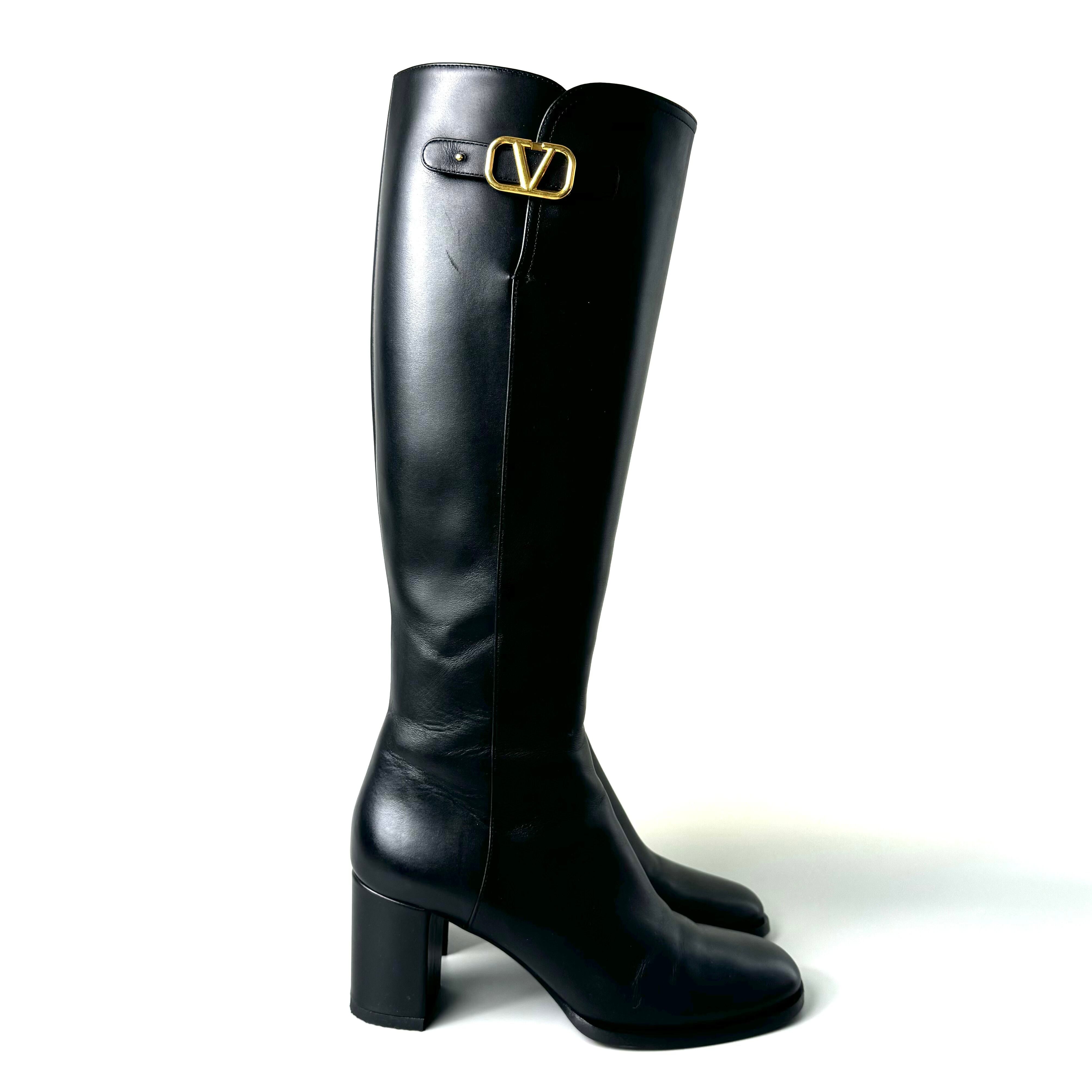 バレンティノガラヴァーニ　ブーツ　Vロゴ　シグネチャー　カーフ　黒　23cm
