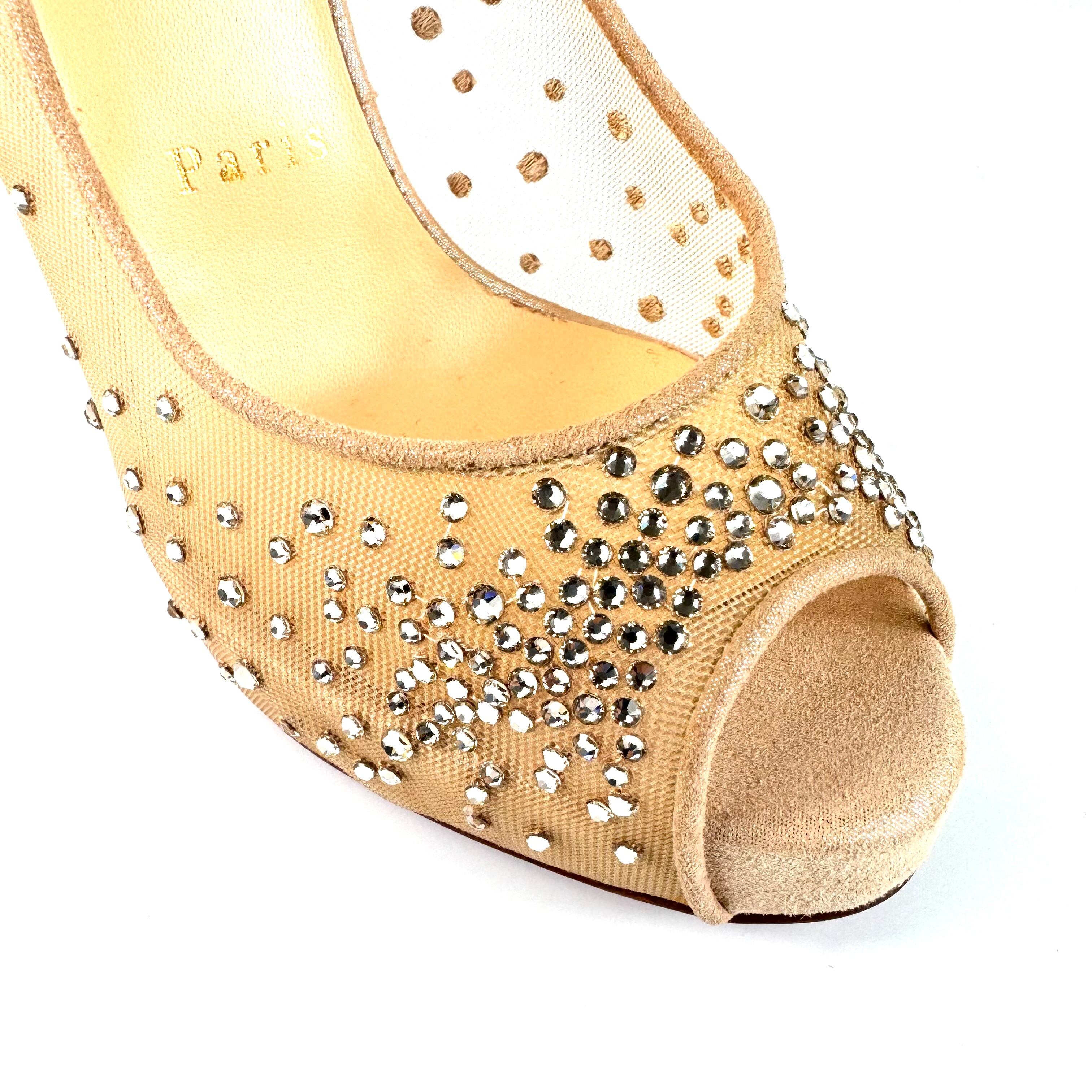 【未使用】クリスチャンルブタン　パンプス　メッシュ×スエード　オープントゥ　ベージュ　23.5cm