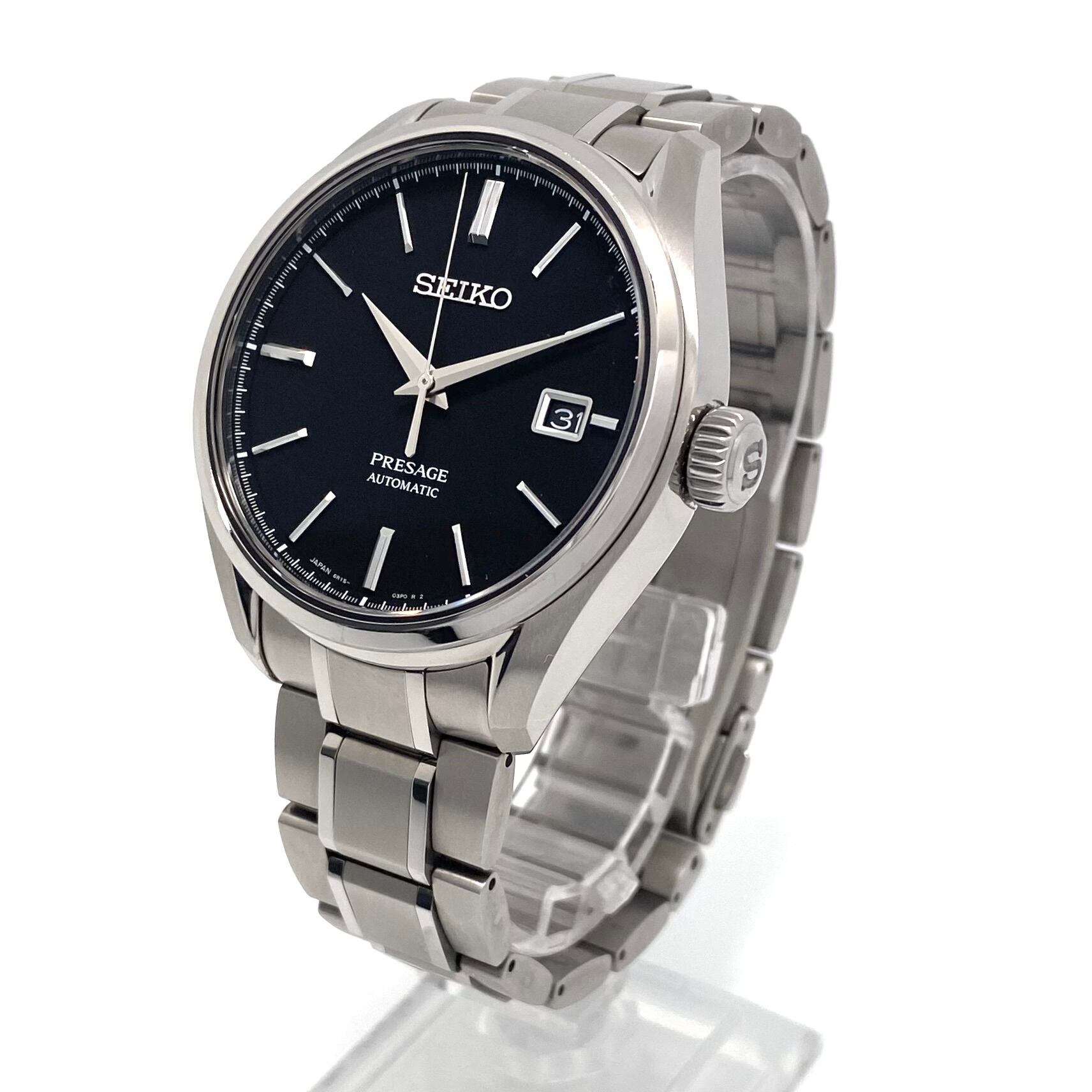 【希少】腕時計 メンズ セイコー プレサージュ SARX057 6R15-04A0 自動巻 黒 デイト表示  裏スケ 10気圧防水 チタニウム