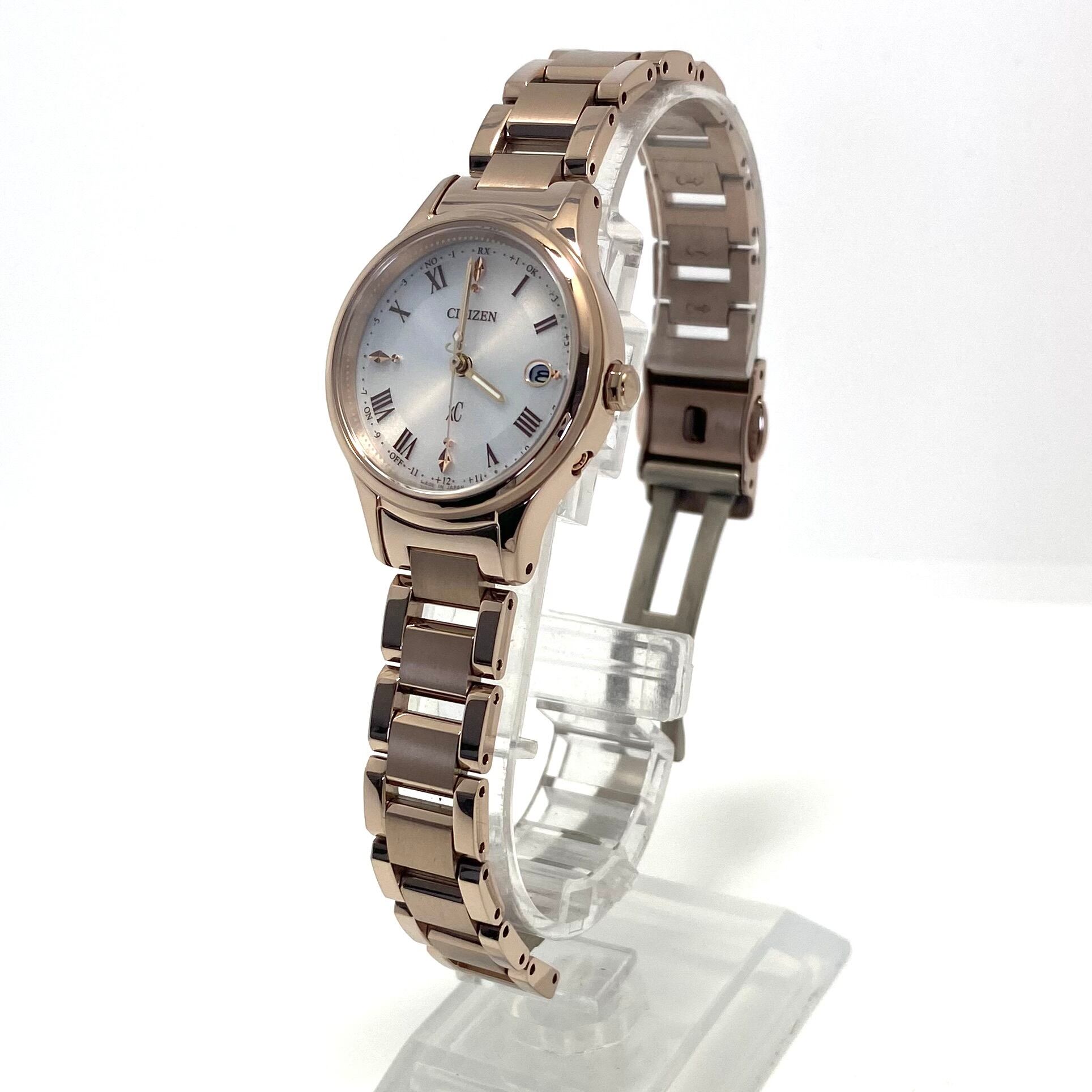 【美品・希少】シチズン　クロスシー　ヒカリコレクション　ES9497-96A　H060-005VS01　電波ソーラー　チタン　サクラピンク　パールホワイト　レディース　デイト表示
