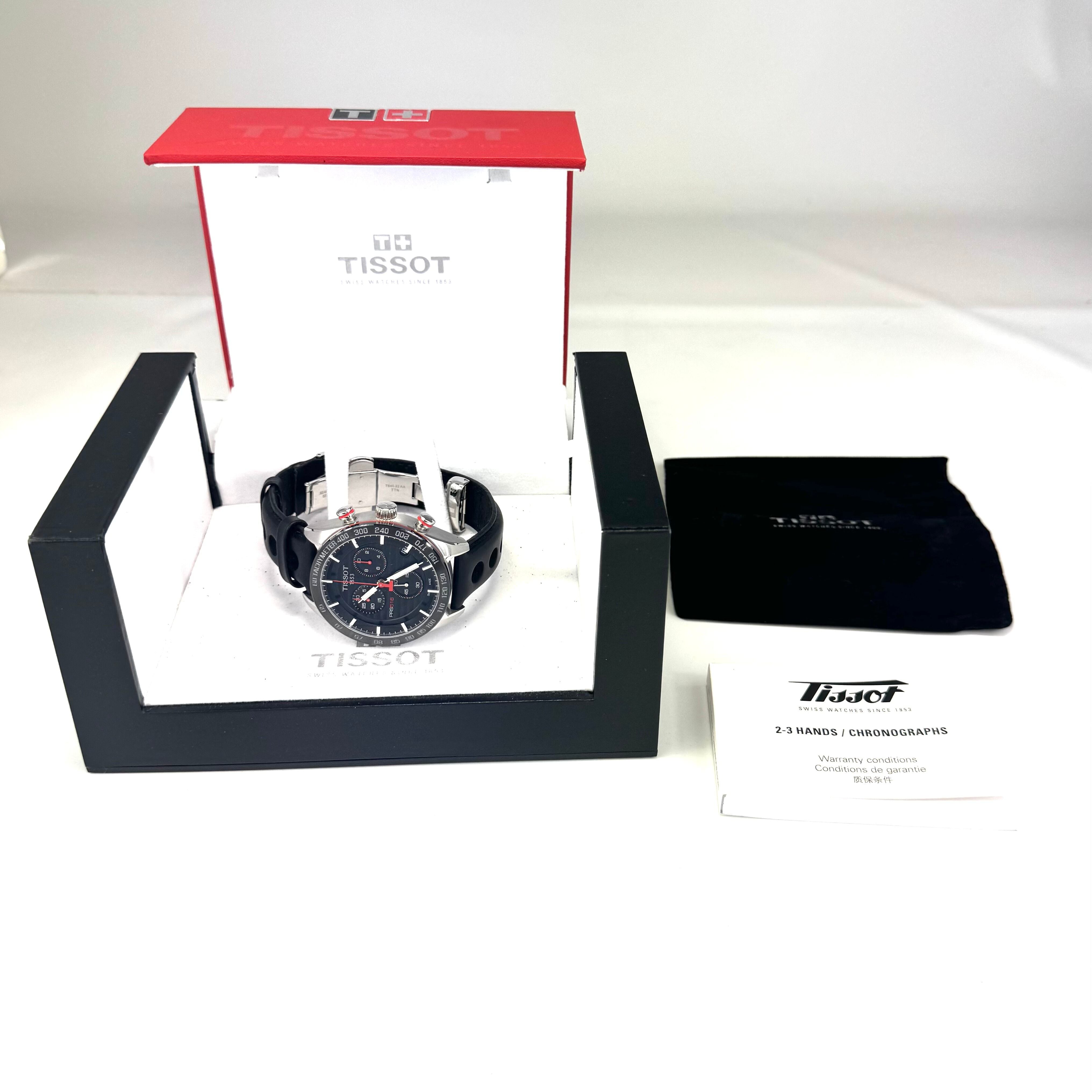 【美品】ティソ　TISSOT　PRS516　クロノグラフ　T100417A　クォーツ　クロノグラフ　黒　デイト表示　革ベルト