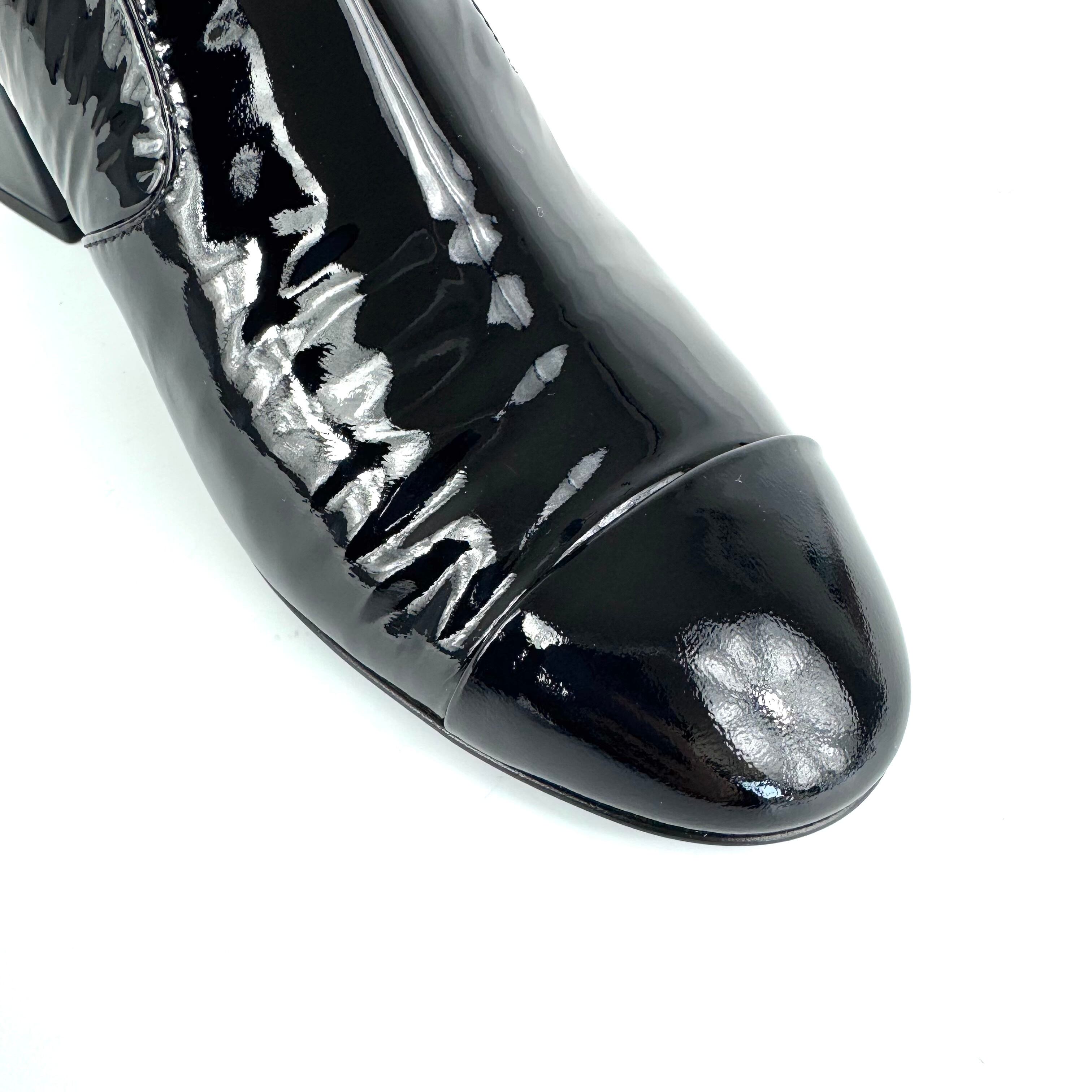 シャネル　CHANEL　ニットソックス　ブーツ　G38472　ココマーク　ニット×エナメル　黒　38C　日本サイズ約25cm