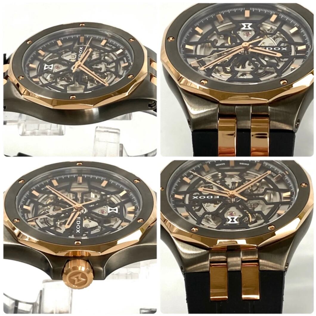 【美品】エドックス　EDOX　デルフィン　メカノ　85303　自動巻　スケルトン　ラバーベルト