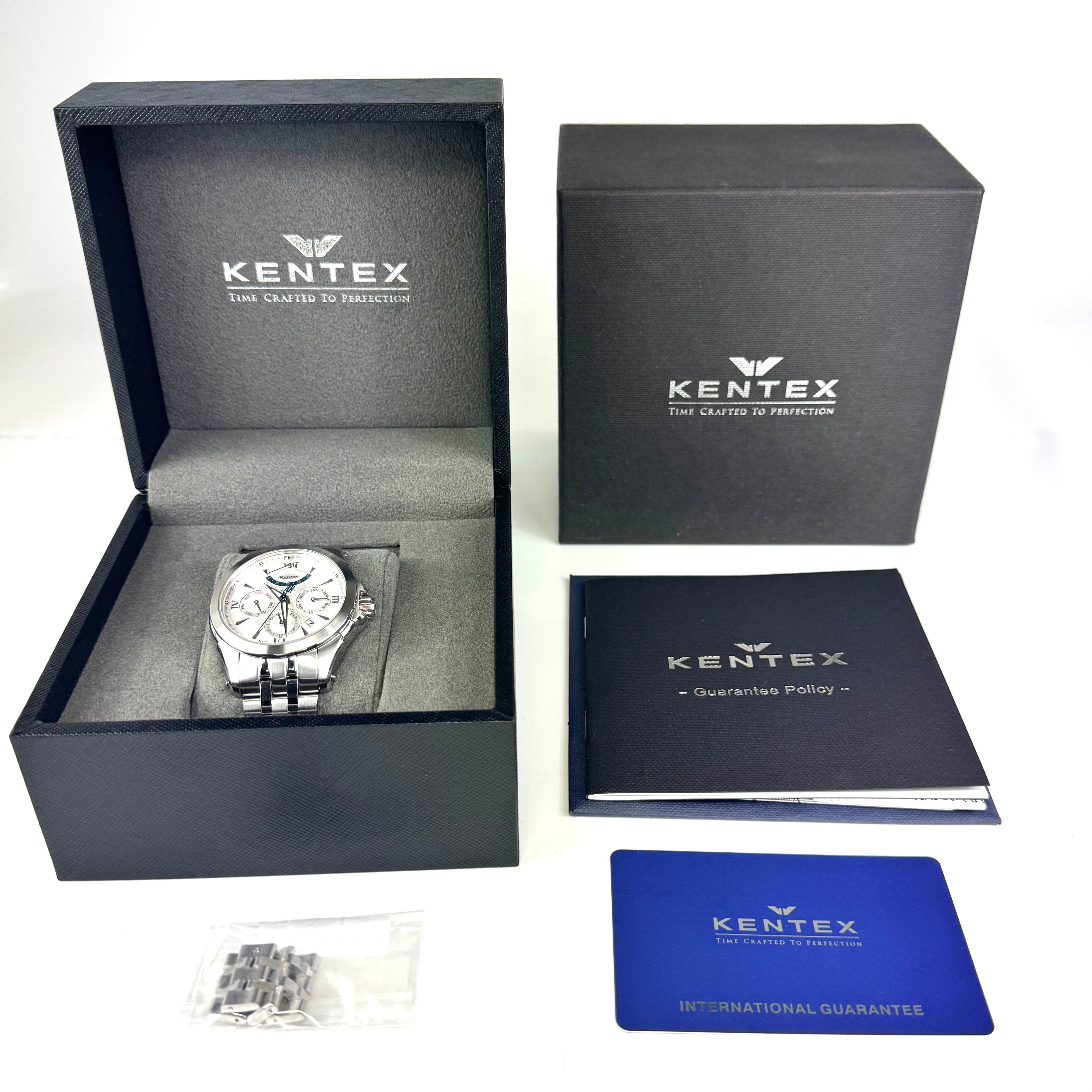 【美品】ケンテックス　KENTEX　エスパイアクティブII　E546M-08　自動巻　シルバー　パワーリザーブ　トリプルカレンダー