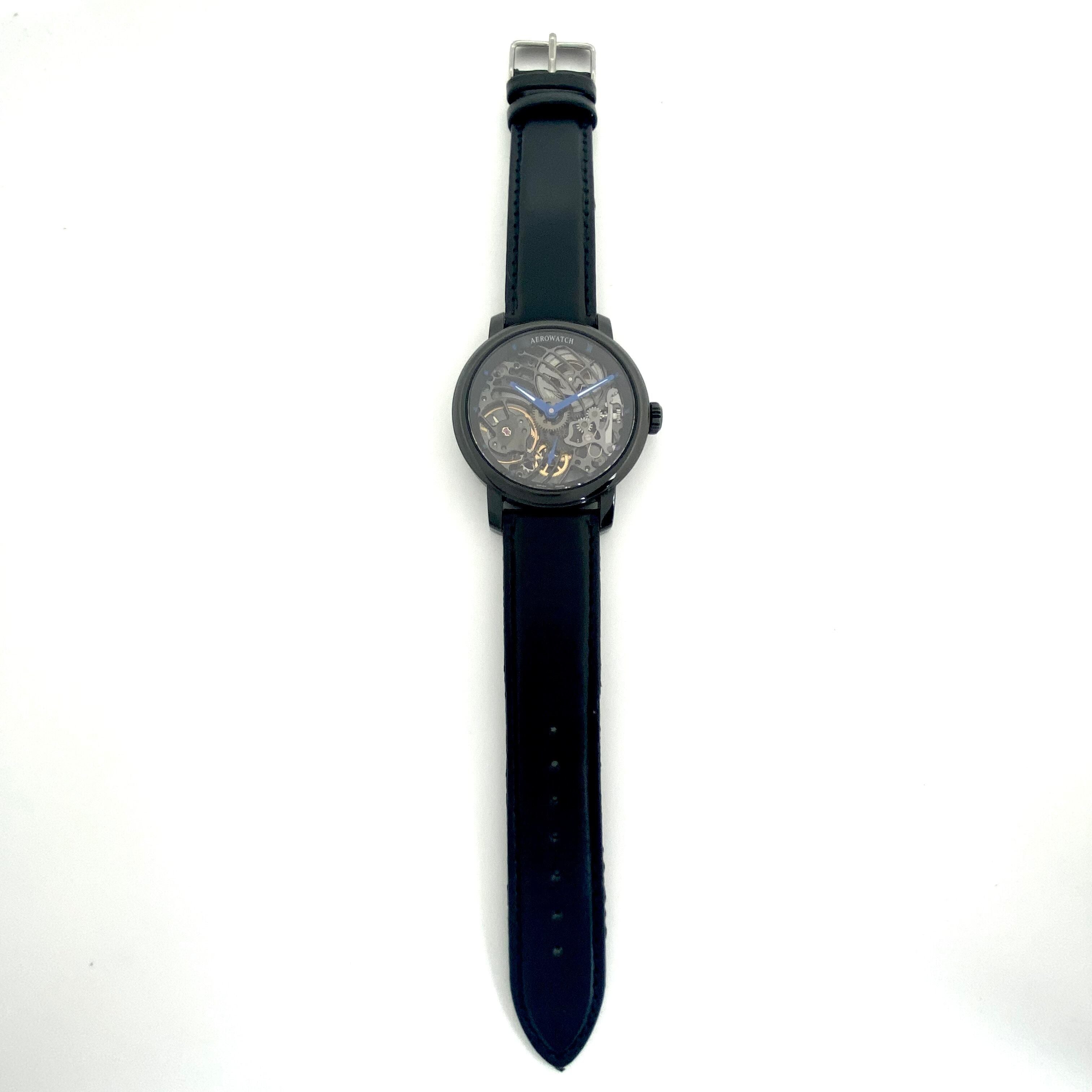 【希少】アエロウォッチ　AEROWATCH　スケルトンCobweb　A50931NO09　ユニタス6498　手巻き　フルスケルトン　革ベルト