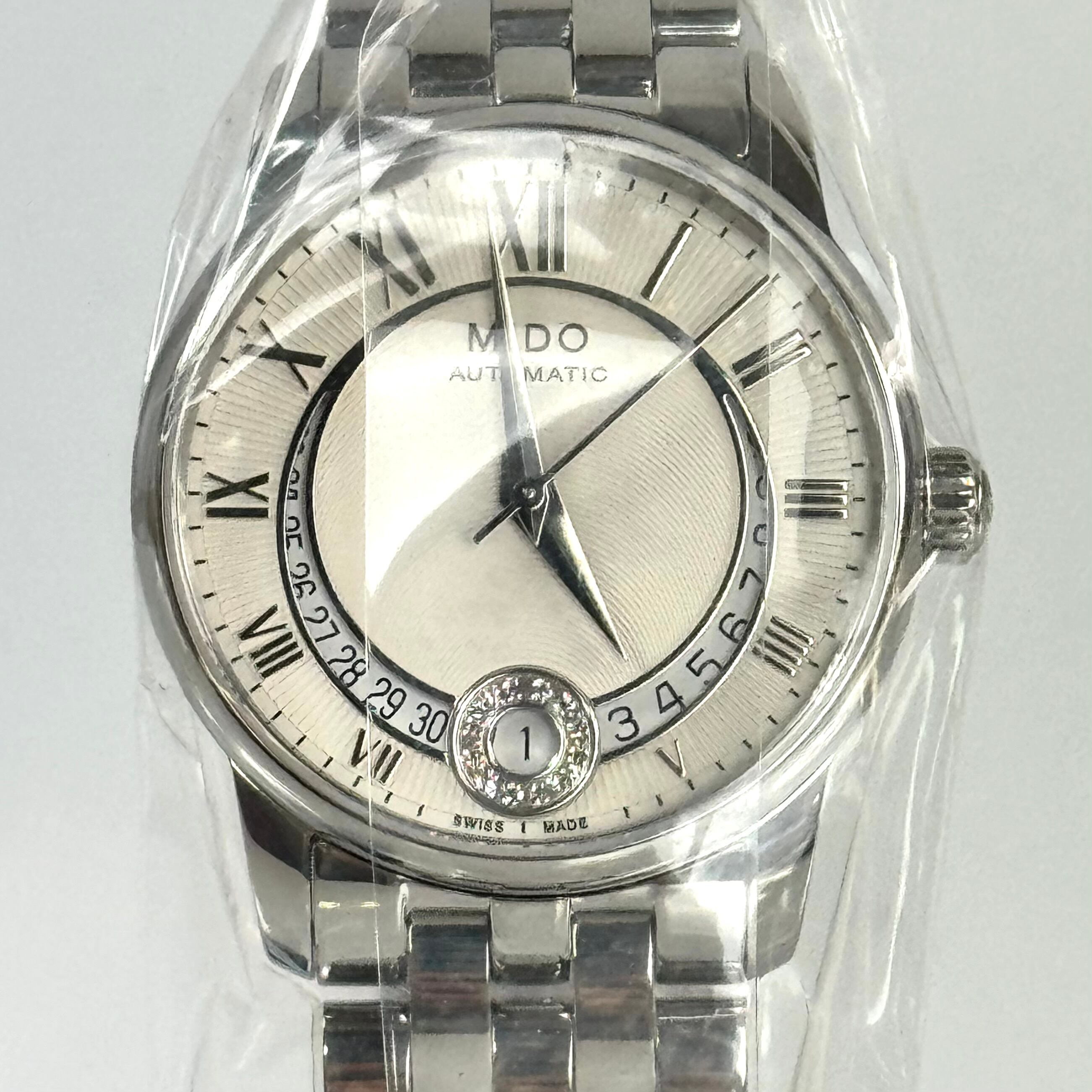 【未使用】ミドー　バロンチェッリ　自動巻式　デイト表示　裏スケ　シルバー