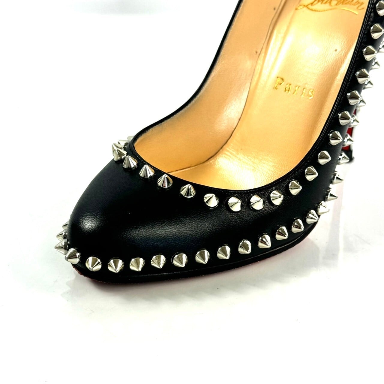 【希少】クリスチャンルブタン　Christian Louboutin　ハイヒール　スタッズ　レザー　黒　37 1/2　日本サイズ約23.5cm