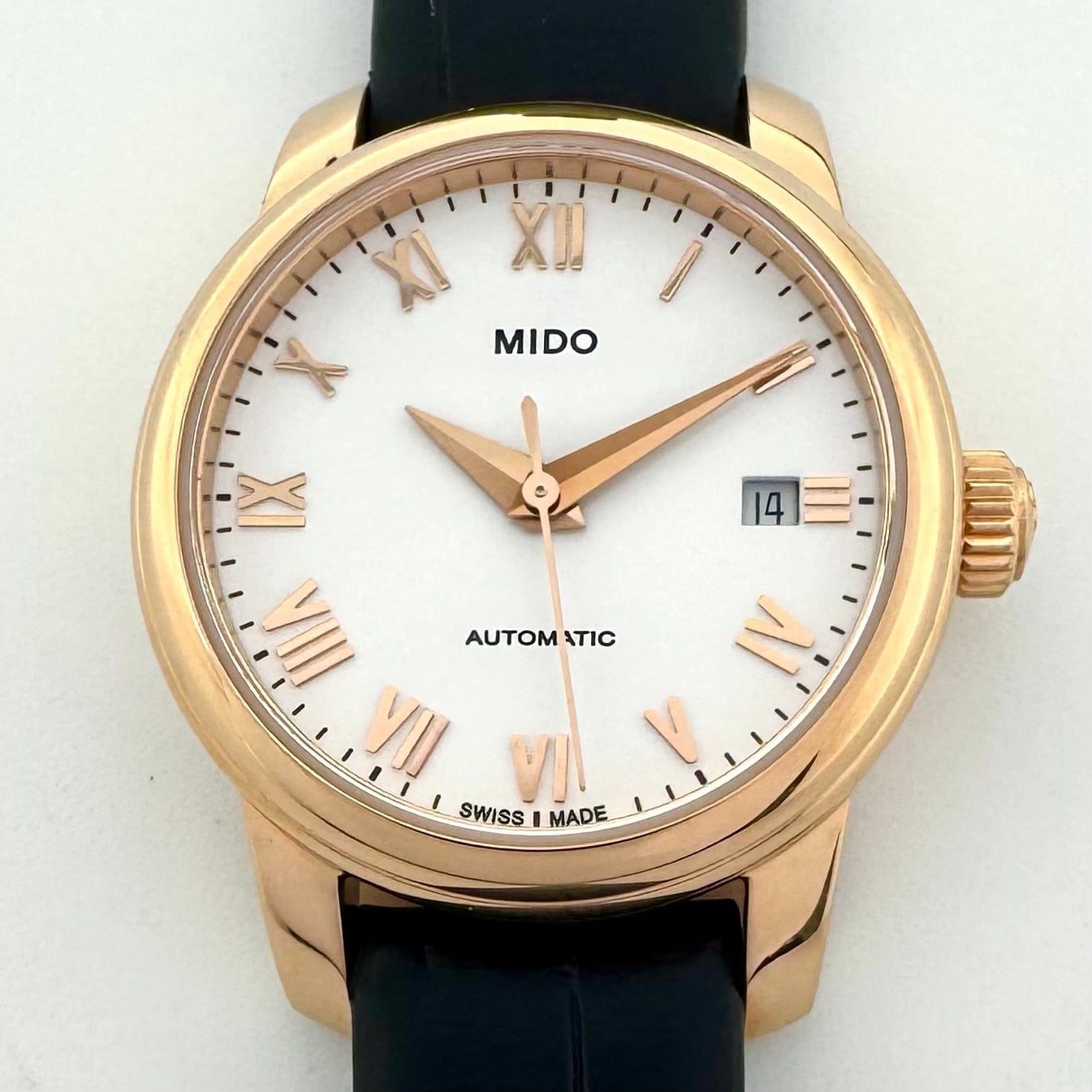【未使用】ミドー　MIDO　バロンチェッリ　M039.007.36.013.00　自動巻　デイト表示　裏スケ　ピンクゴールド　白　革ベルト　レディース