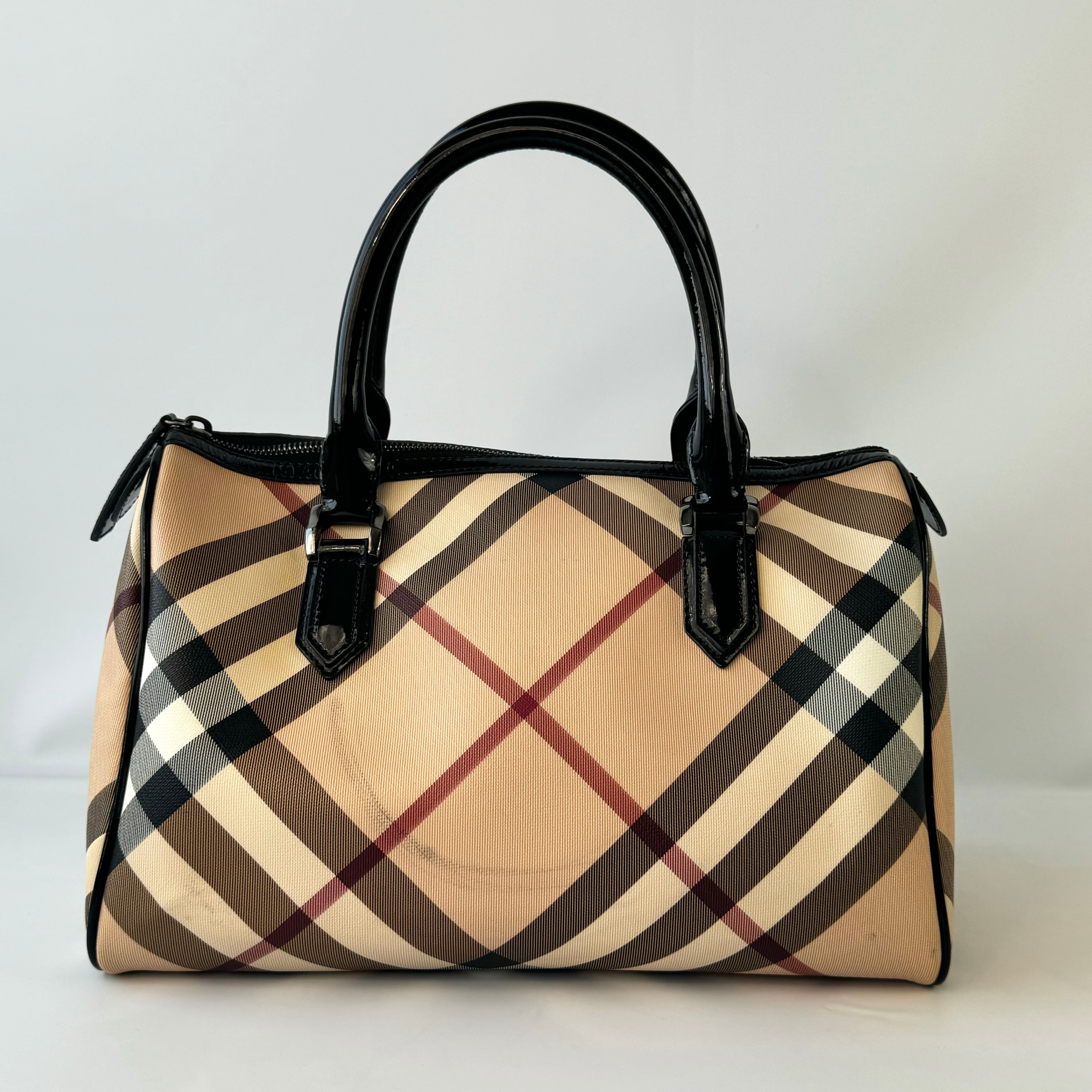 バーバリー　ミニボストンバッグ　ノバチェック　メガチェック　PVC×レザー　ベージュ系