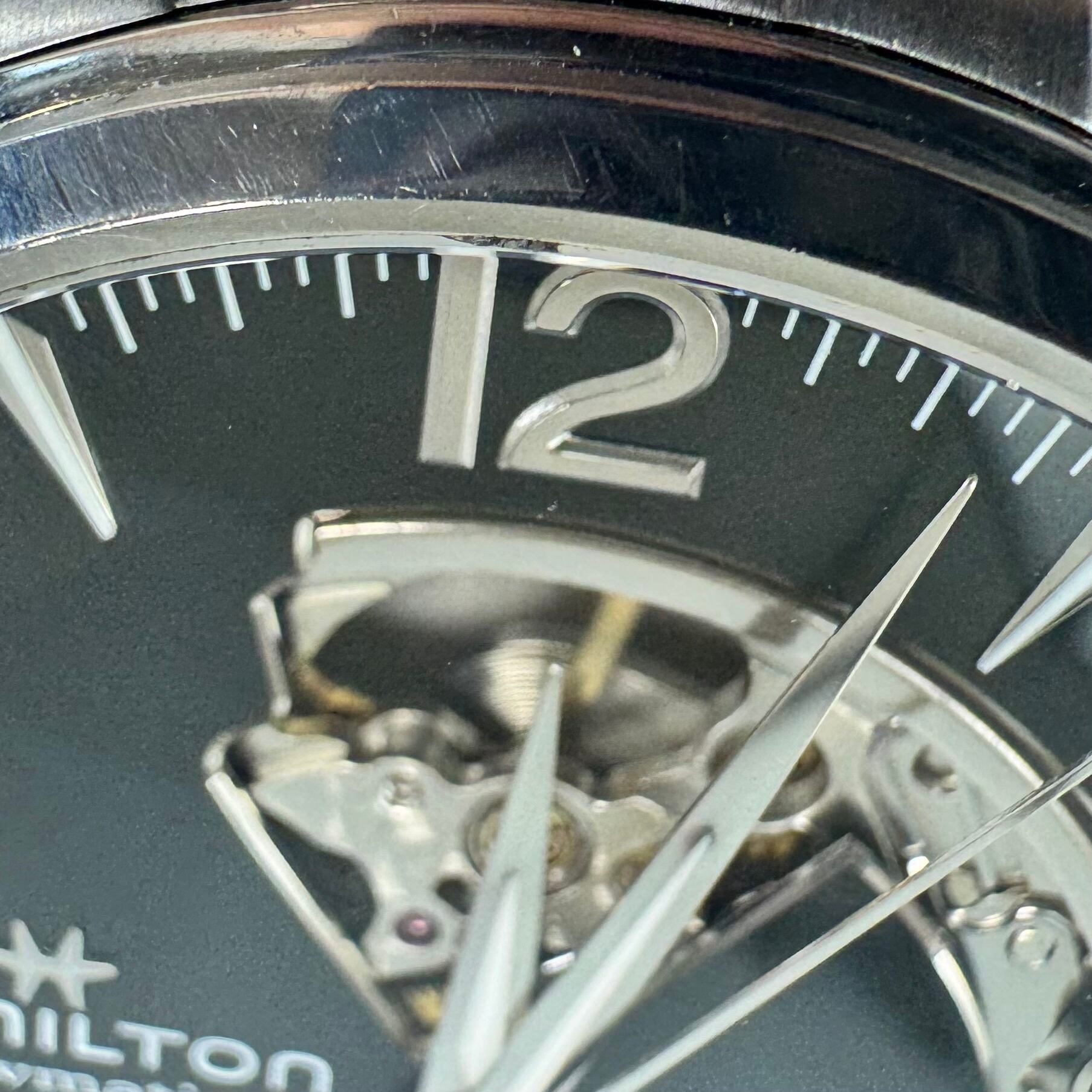 中古 腕時計 メンズ ハミルトン ジャズマスター オープンハート H32705181 H327050 自動巻 スケルトン 黒