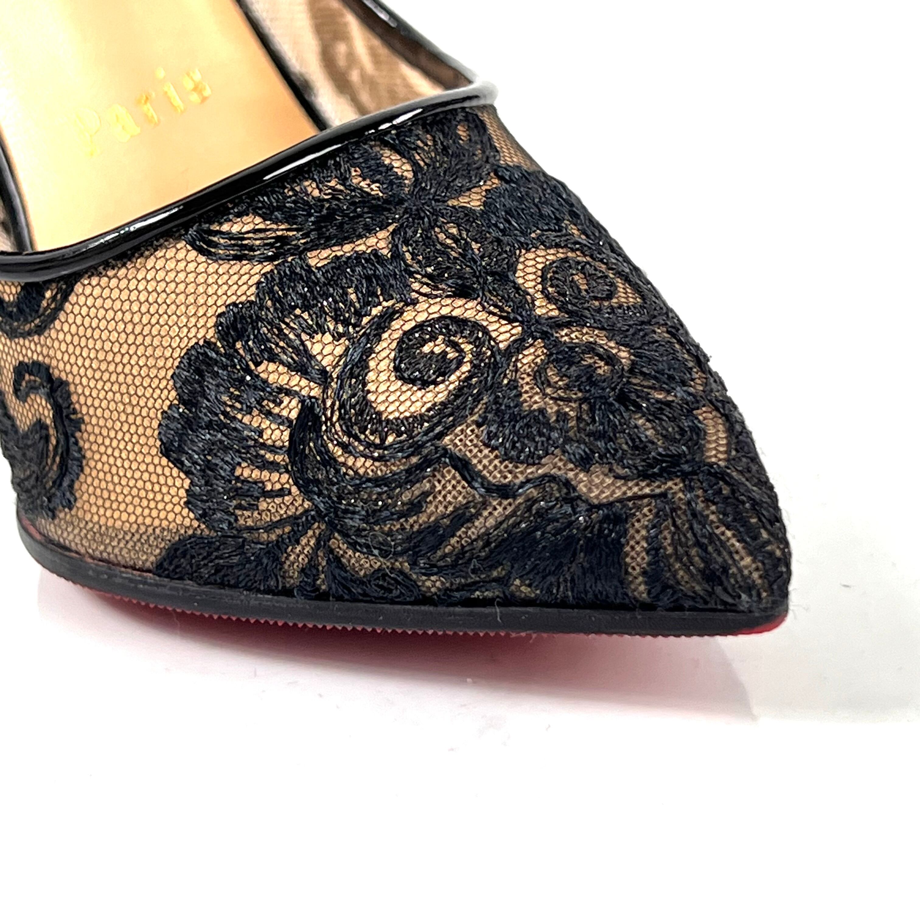 クリスチャンルブタン　パンプス　レース　100mm　ピンヒール　黒　36.5