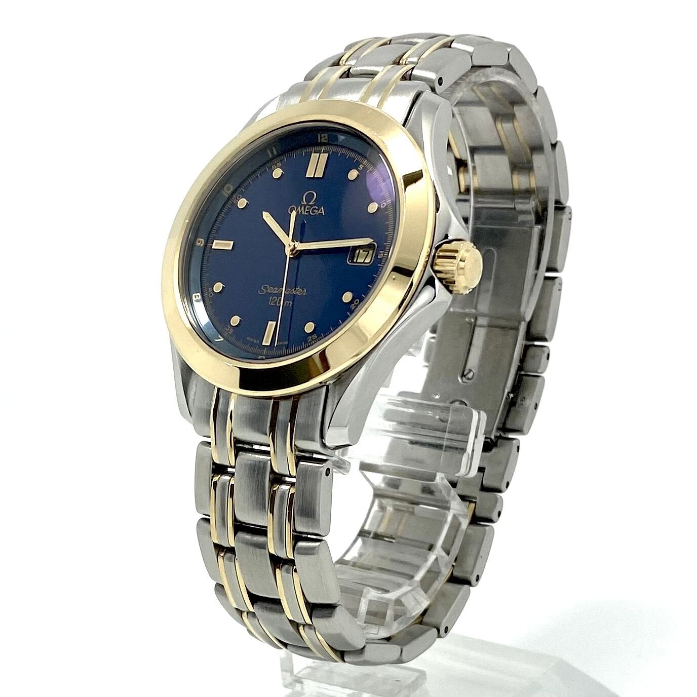 腕時計 メンズ オメガ OMEGA シーマスター120 2311.80 YGベゼル 青 デイト表示 クォーツ 120m防水