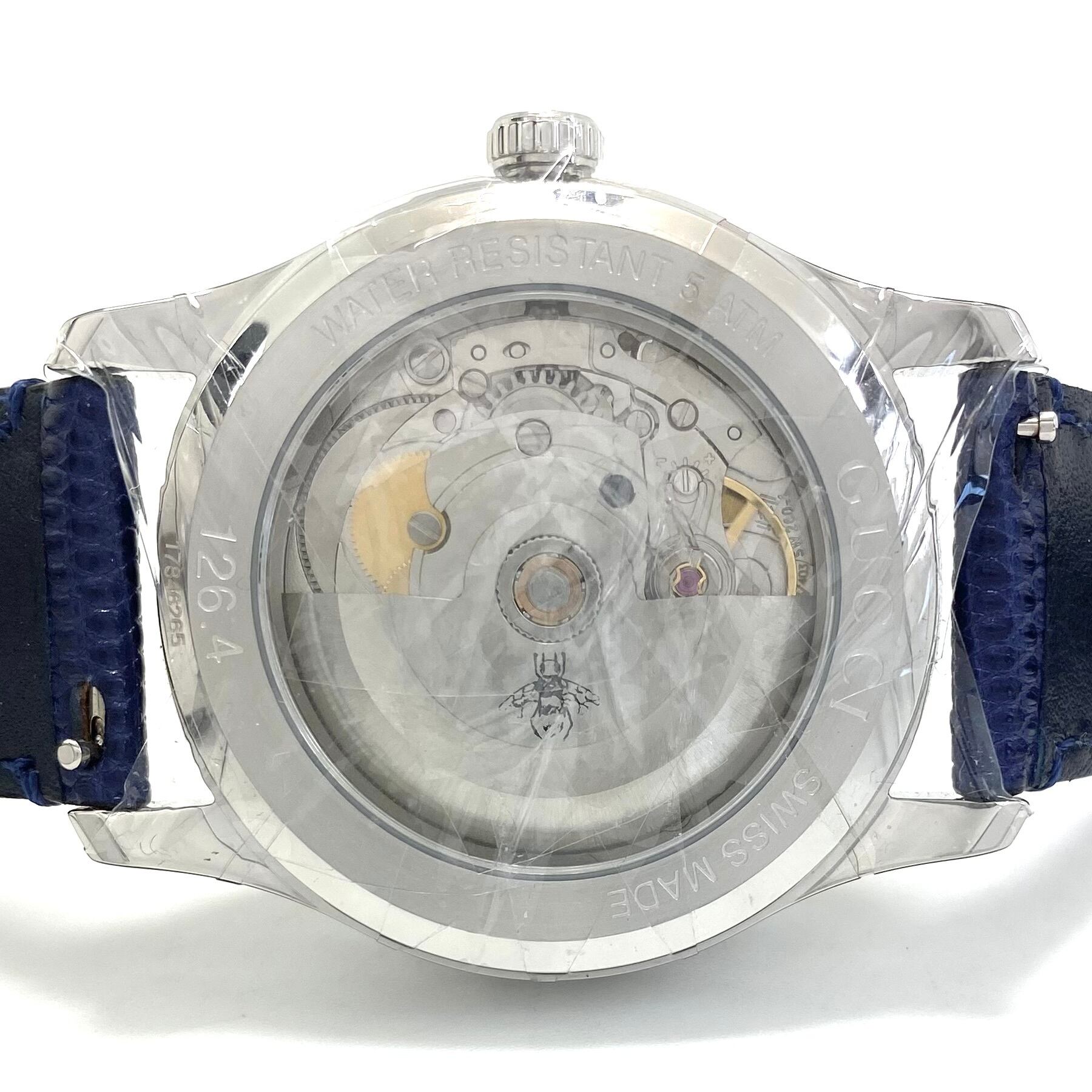 【未使用】腕時計 グッチ GUCCI Gタイムレス 126.4 YA1264122 ビー 蜂 モチーフ 自動巻 青 革ベルト メンズ レディース ユニセックス