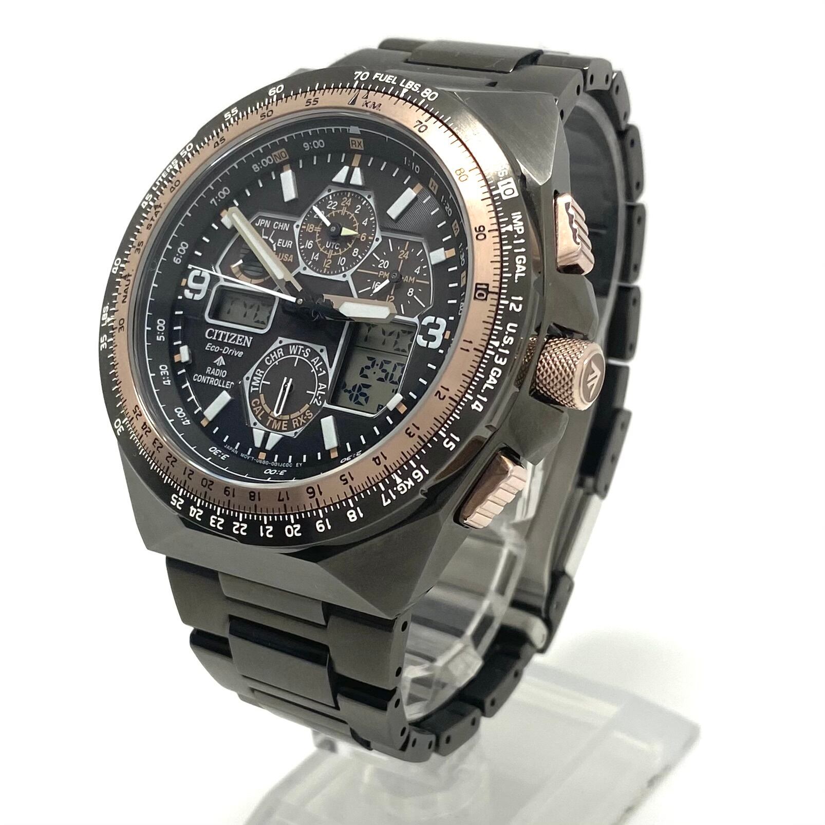 【美品・希少】中古 腕時計 メンズ シチズン プロマスター SKY JY8146-54E U680-003JD09 35周年記念限定モデル 世界限定5600本 パイロットウォッチ エコドライブ ラジオコントロール アナデジ 黒 20気圧防水