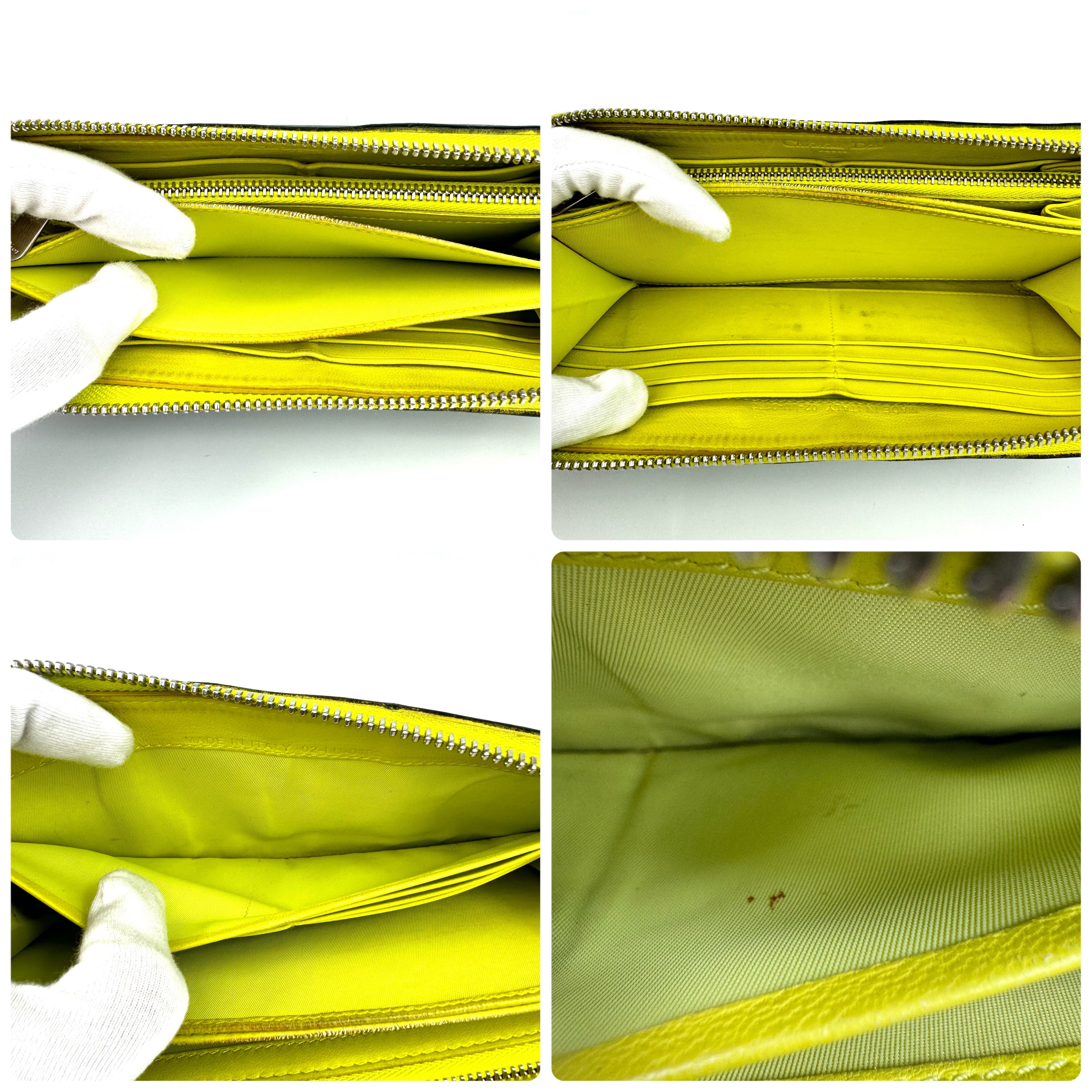 クリスチャンディオール　カナージュ　ロングウォレット　ラウンドジップ　レザー　黒　黄色　チャームなし