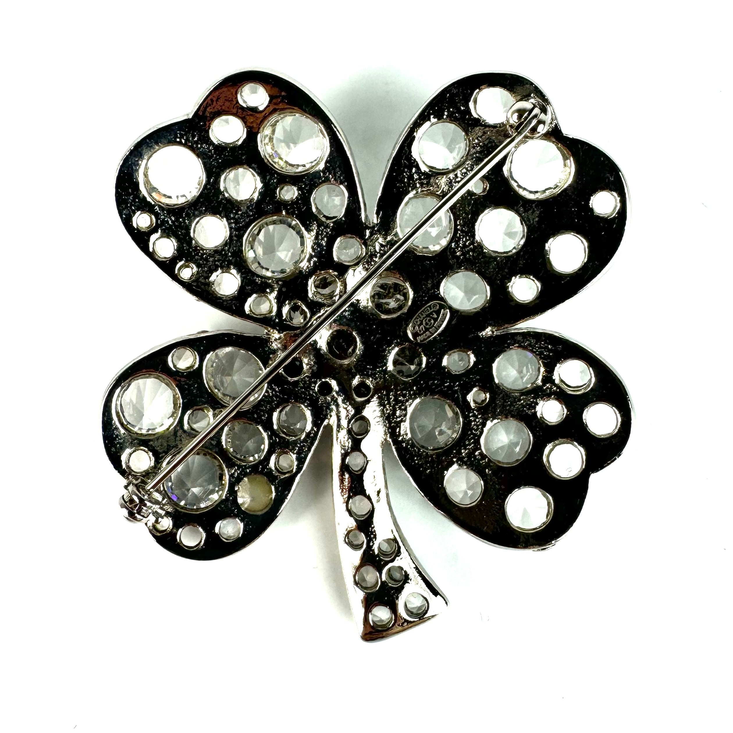 【美品】シャネル　ブローチ　クローバー　ココマーク　ラインストーン　シルバー