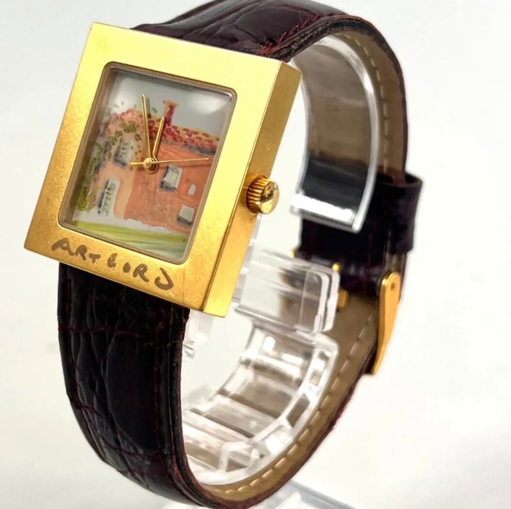 【希少・美品】アルテオロ　アート&ウォッチ　クォーツ　革ベルト　ブラウン　ボーイズ　メンズ　レディース