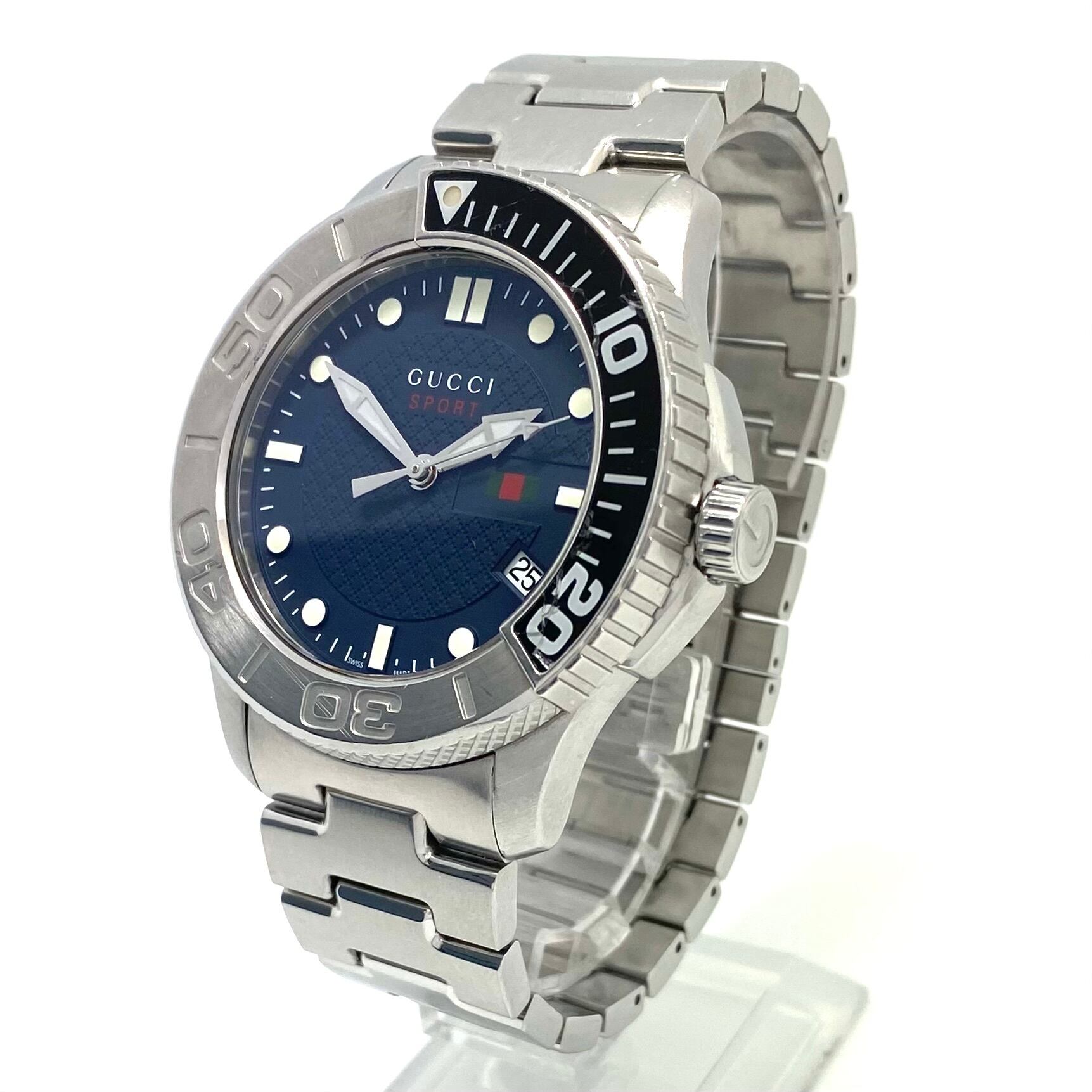 中古 腕時計 メンズ グッチ GUCCI Gタイムレス スポーツ YA126253 126.2 クォーツ ネイビー シェリーライン デイト表示 10気圧防水