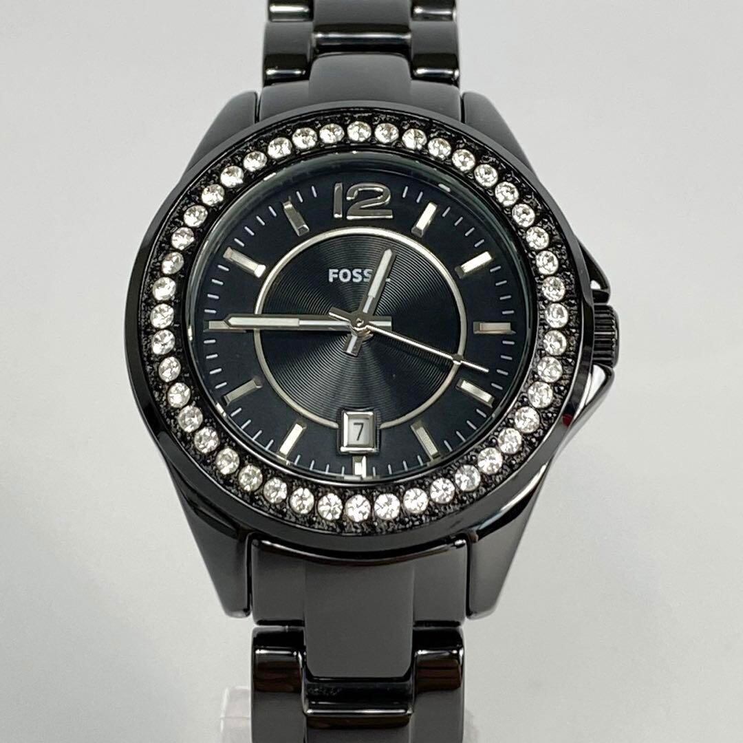 フォッシル FOSSIL CE-1054 クォーツ デイト表示 ラインストーン 黒