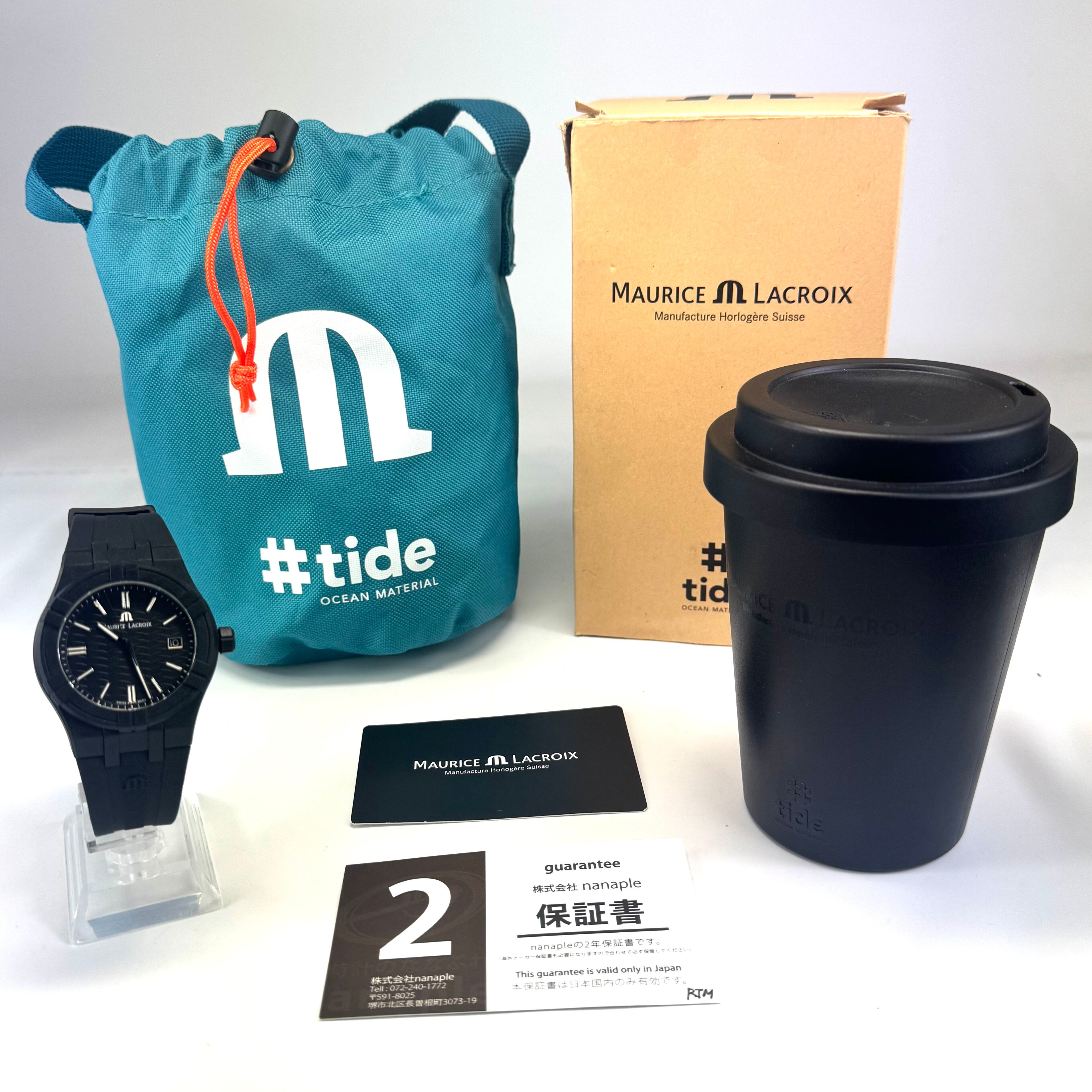 【ほぼ未使用】モーリスラクロア　MAURICE LACROIX　アイコン　タイド　AI2008-00000-300-0　BA07981　クォーツ　黒　デイト表示