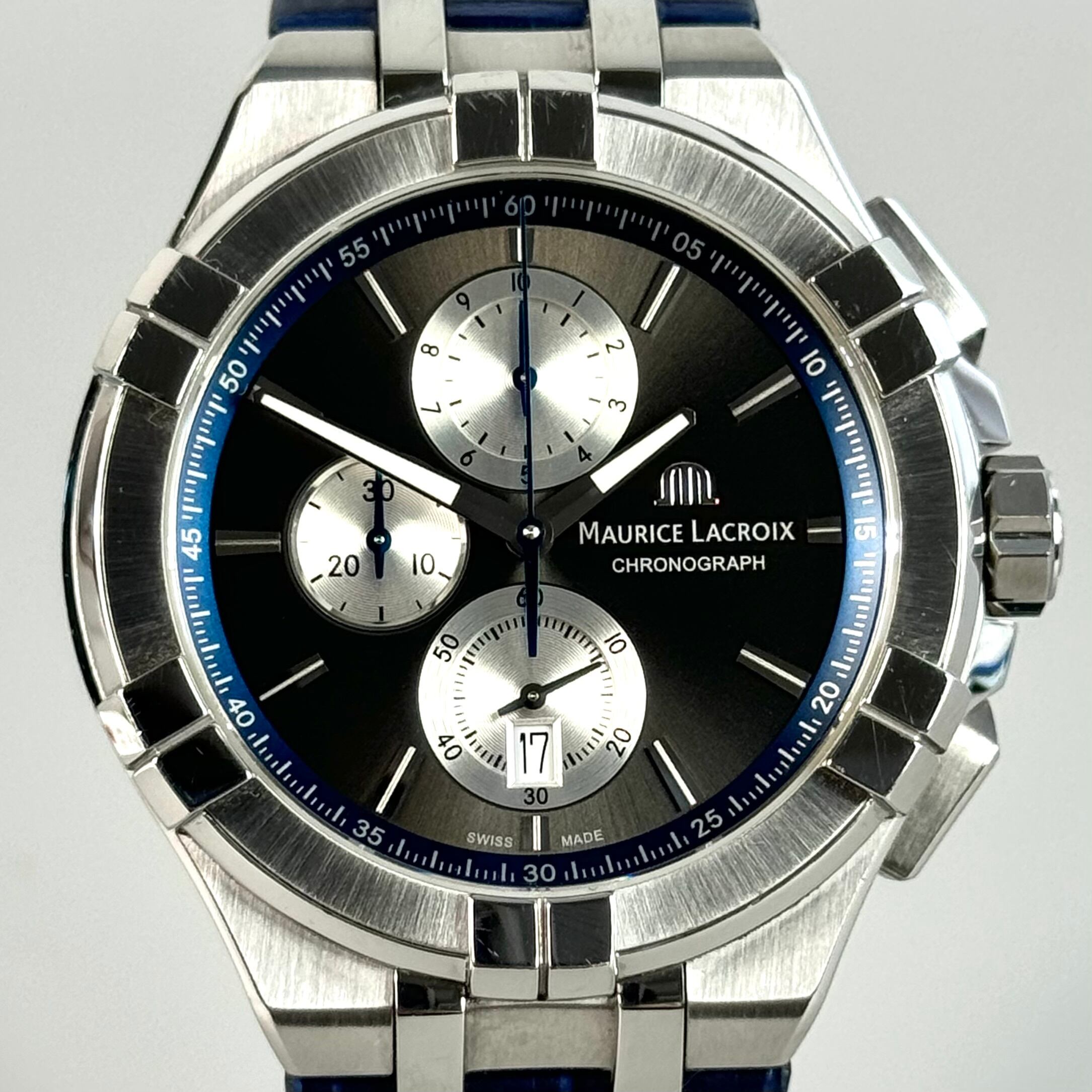 モーリスラクロア　MAURICE LACROIX　アイコン　AI1018　クォーツ　クロノグラフ　シルバー　革ベルト　デイト表示