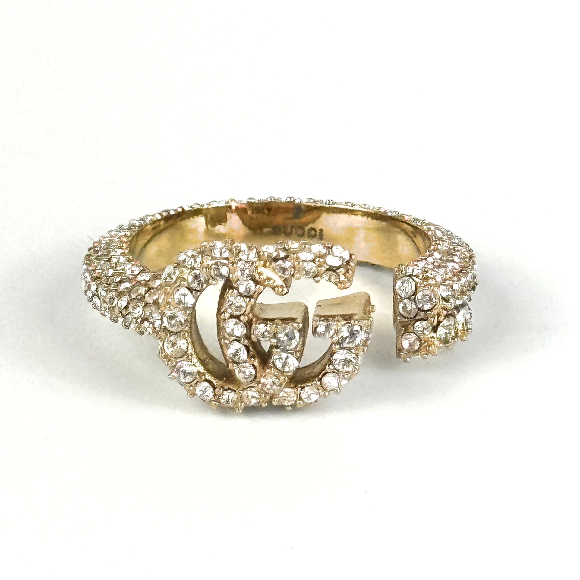 【美品】グッチ　GUCCI　リング　GGマーモント　ラインストーン　ゴールド　S　13