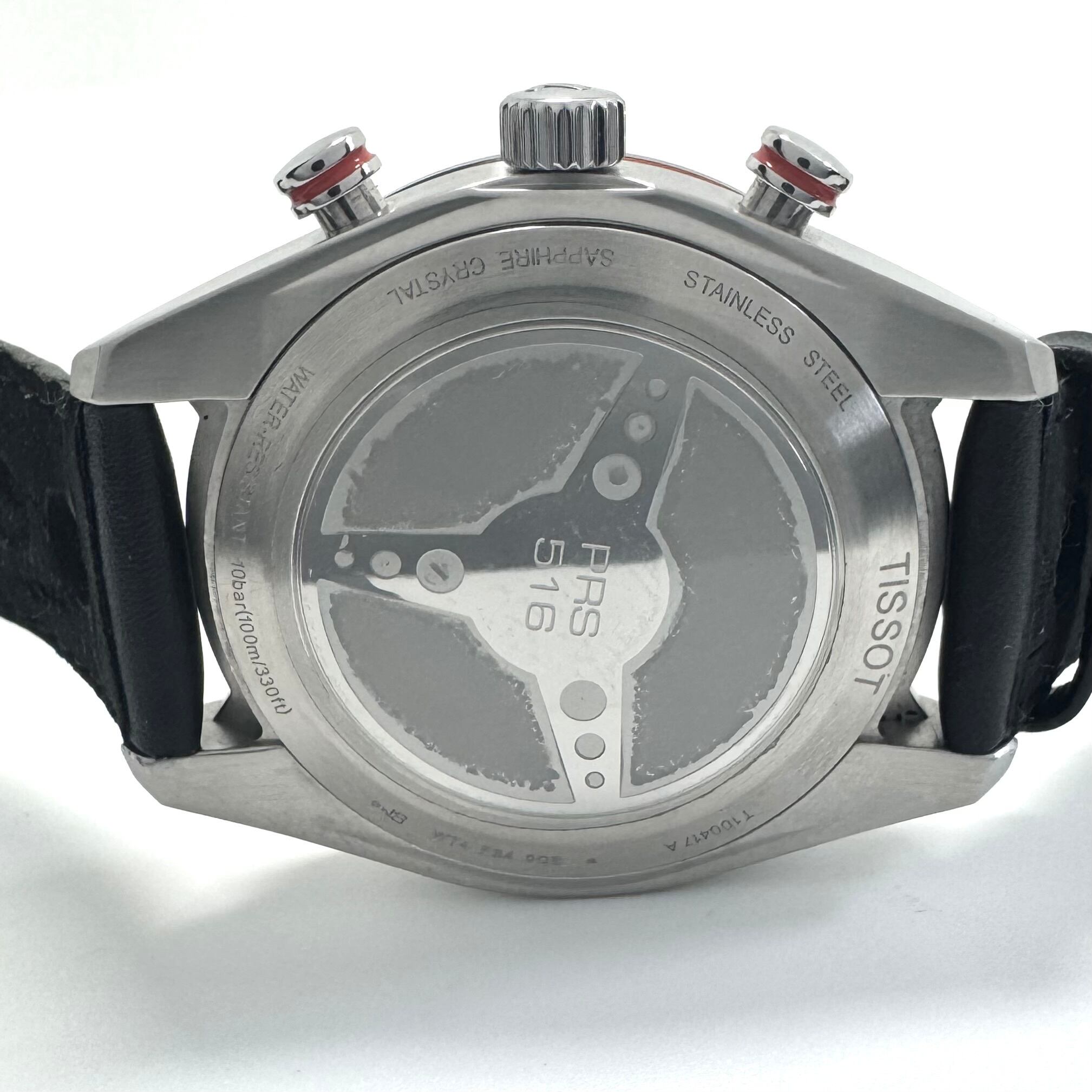 【美品】ティソ　TISSOT　PRS516　クロノグラフ　T100417A　クォーツ　クロノグラフ　黒　デイト表示　革ベルト