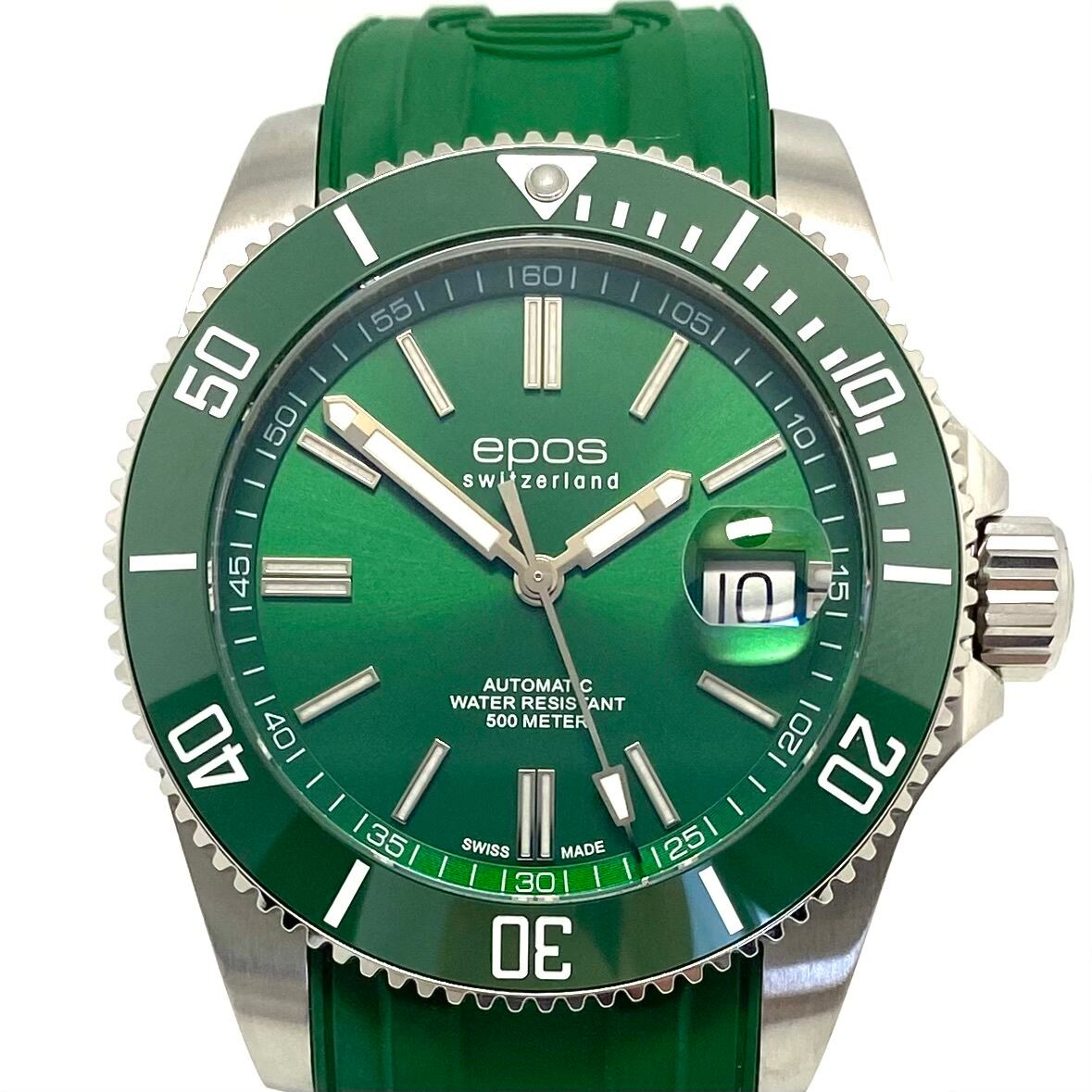 【美品】エポス　EPOS　スポーティブ　ダイバー　SPORTIVE　Diver　3054GR　自動巻　緑　デイト表示　樹脂ベルト