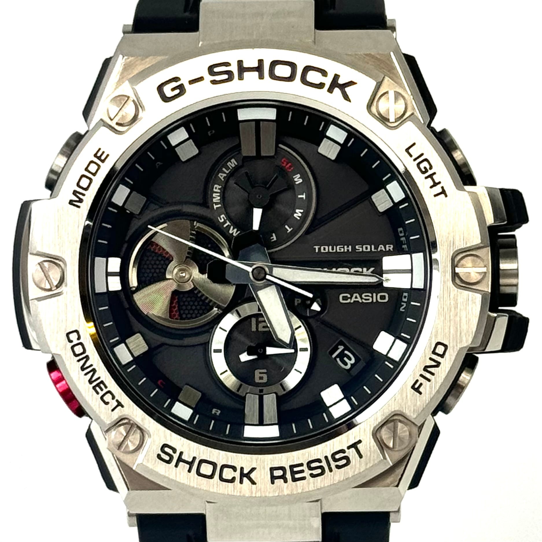 【美品】カシオ　CASIO　ジーショック　G-SHOCK　ジースチール　G?STEEL　GST-B100-1AJF　タフソーラー　クロノグラフ　デイト表示 　Bluetooth　黒　樹脂ベルト