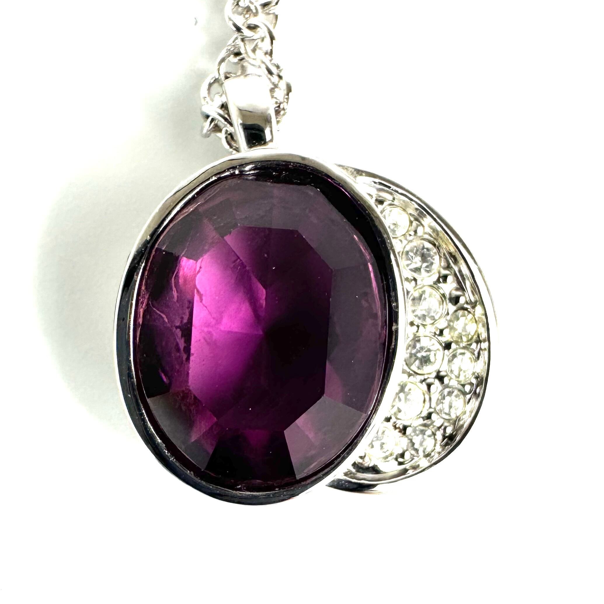 【美品】スワロフスキー　ネックレス　ストーン　パープル　シルバー