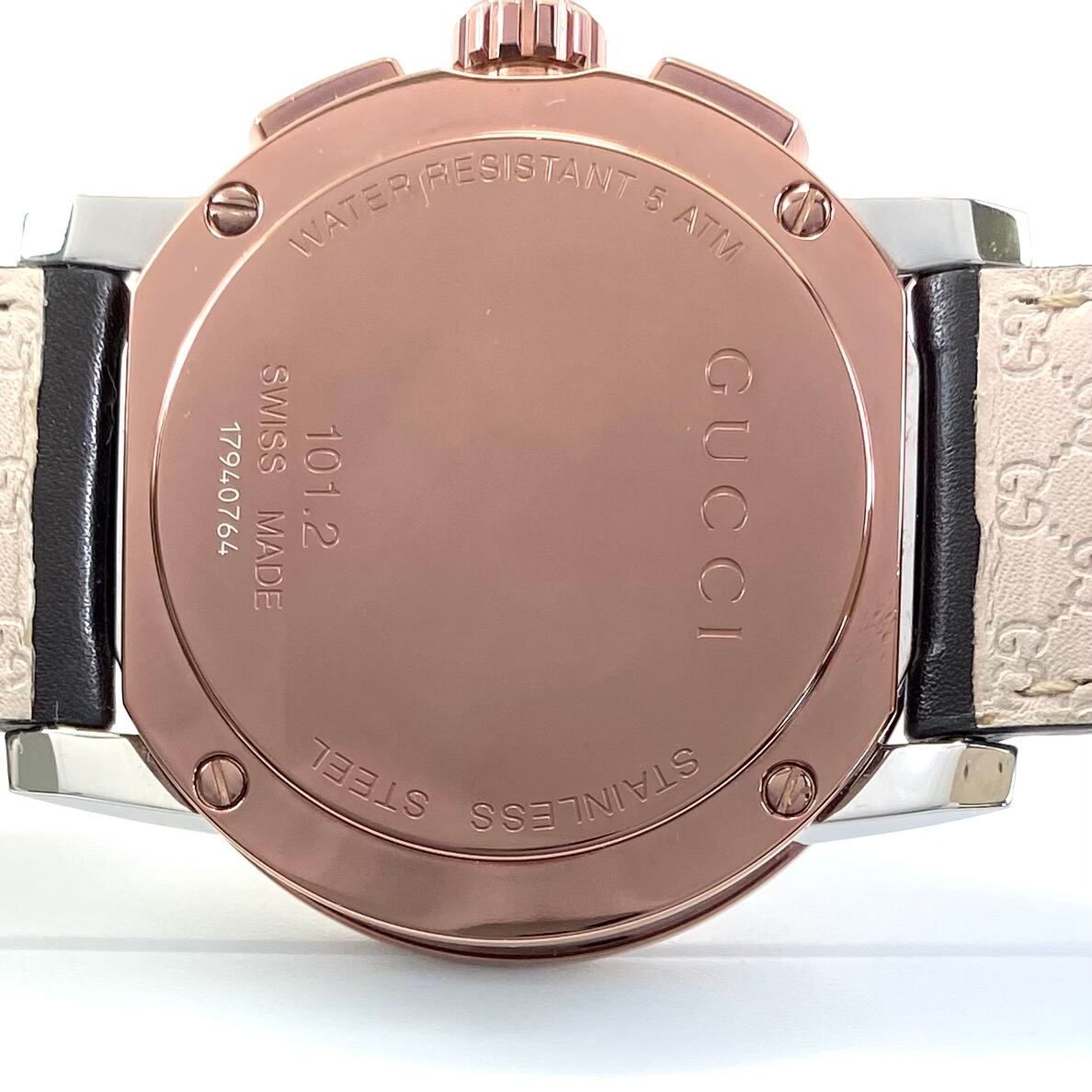 【美品】グッチ　GUCCI　Gクロノ　YA101202　101.2　クォーツ　黒　クロノグラフ　革ベルト