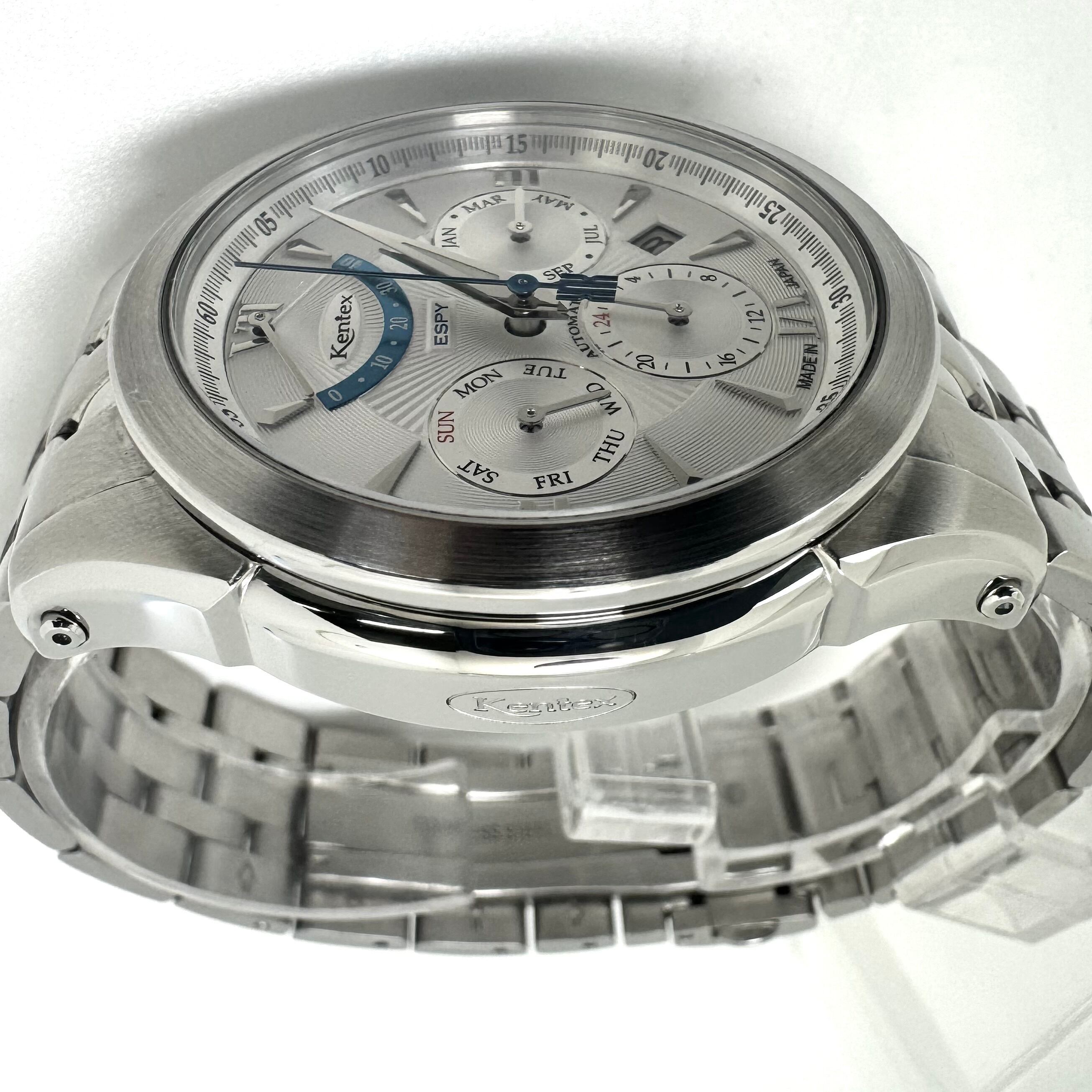 【美品】ケンテックス　KENTEX　エスパイアクティブII　E546M-08　自動巻　シルバー　パワーリザーブ　トリプルカレンダー