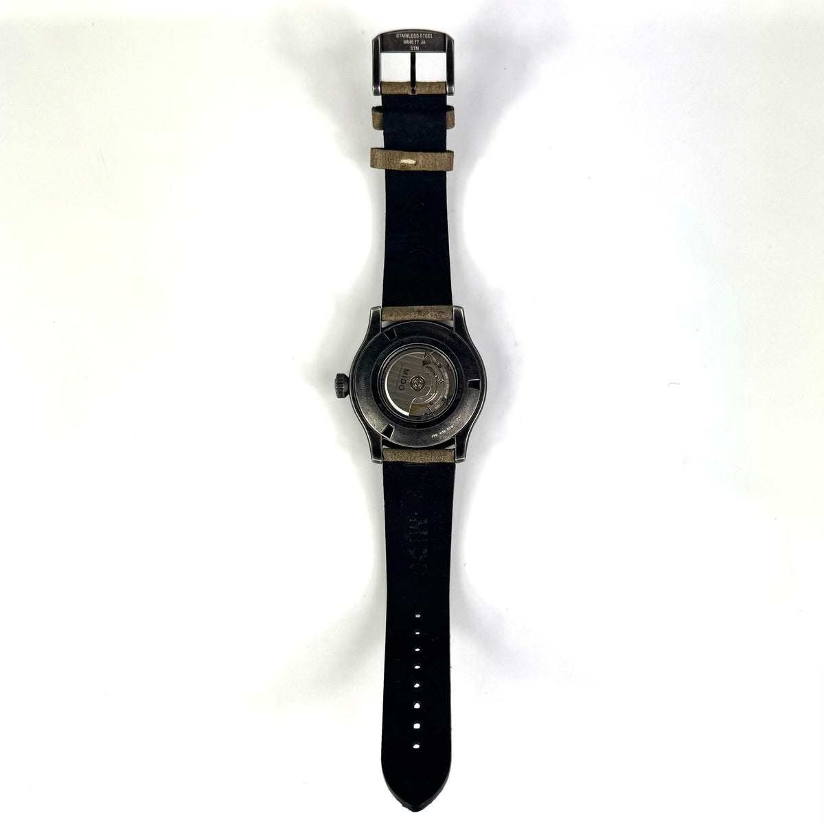 【美品】ミドー　MIDO　マルチフォート　M032607A　自動巻　デイト表示　裏スケ　カーキ　革ベルト