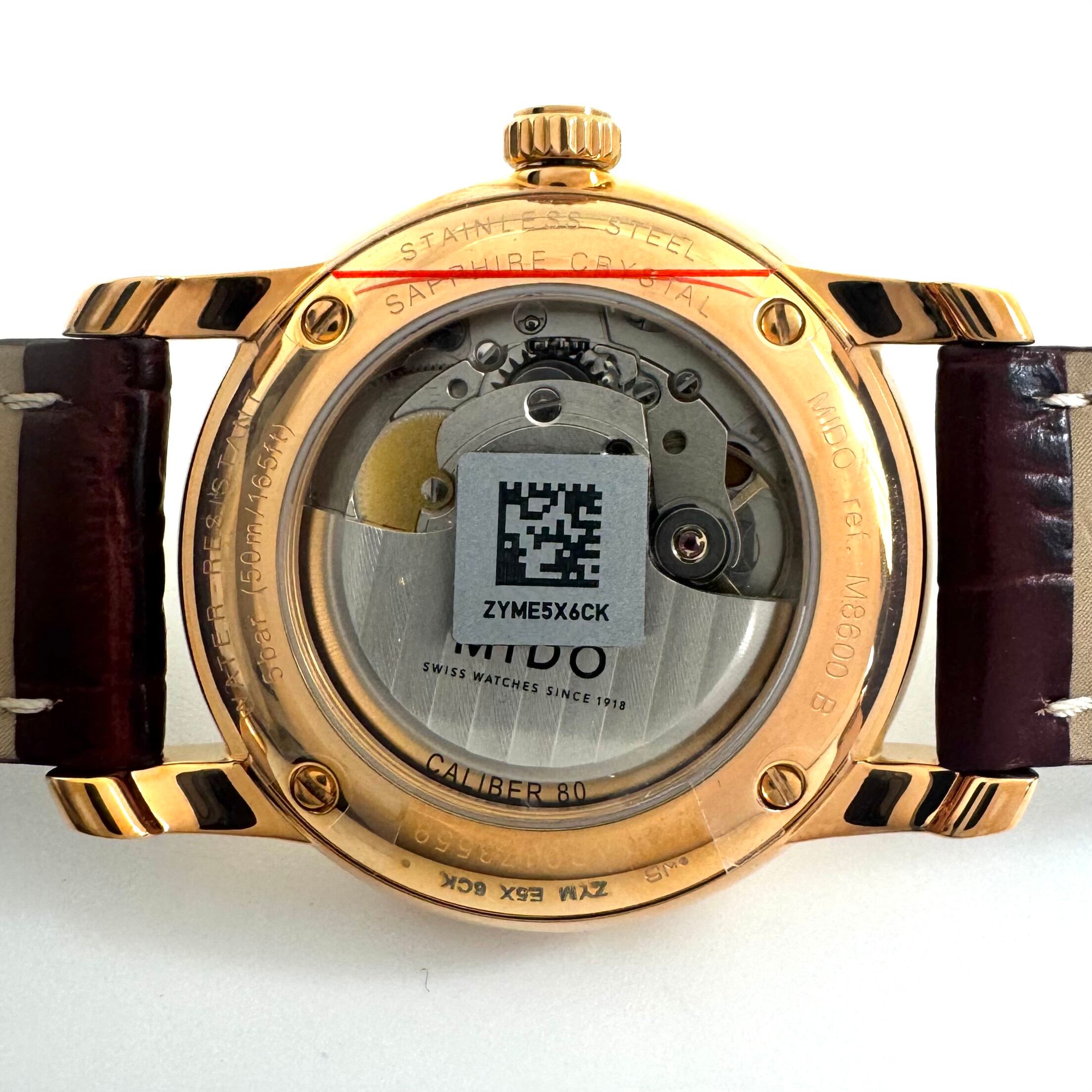 【未使用】ミドー　MIDO　バロンチェッリ　M8600.2.21.8　自動巻　デイト表示　裏スケ　シルバー　革ベルト