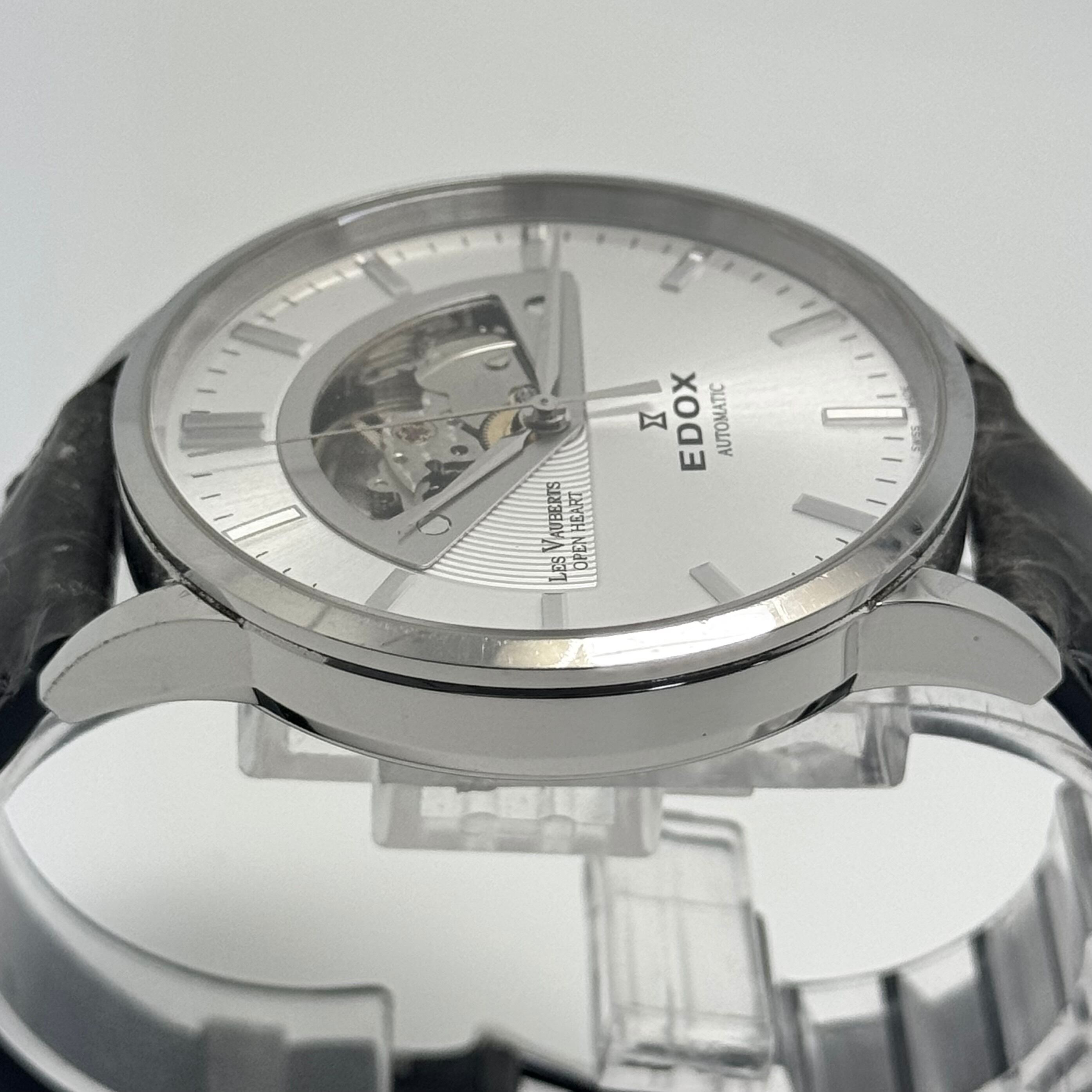 【希少】エドックス　EDOX　85014-3-AIN　レ・ヴォベール　オープンハート　自動巻　シルバー　革ベルト