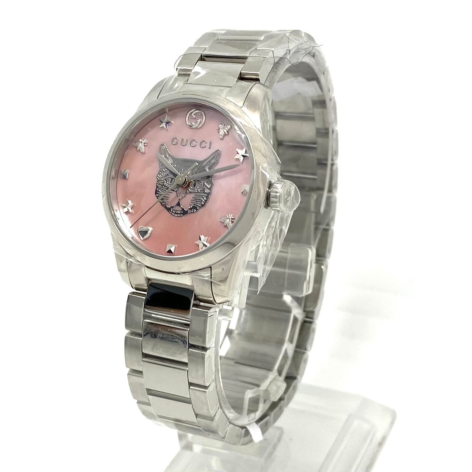 【未使用】腕時計 レディース グッチ GUCCI Gタイムレス 126.5 YA1265013 キャット 猫 モチーフ クォーツ ピンクシェル