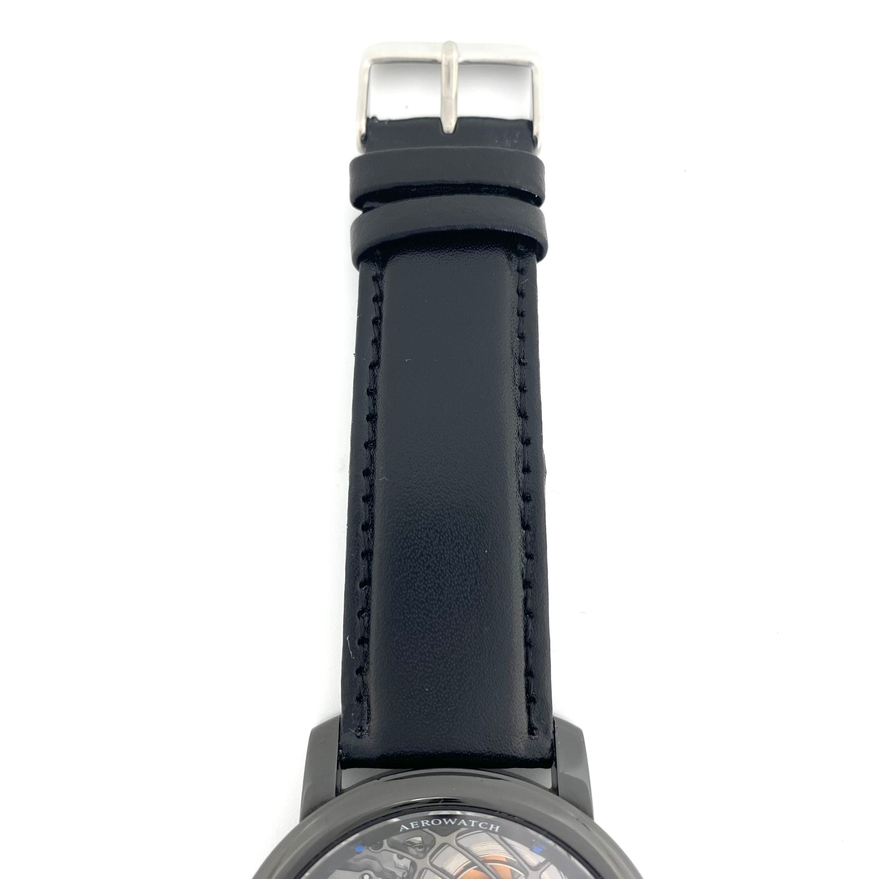 【希少】アエロウォッチ　AEROWATCH　スケルトンCobweb　A50931NO09　ユニタス6498　手巻き　フルスケルトン　革ベルト