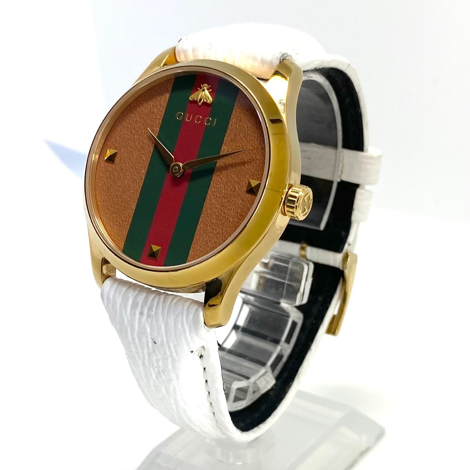 腕時計 グッチ GUCCI Gタイムレス 126.4 YA1264077 蜂 ビーマーク クォーツ ブラウン シェリーライン メンズ レディース ユニセックス 革ベルト